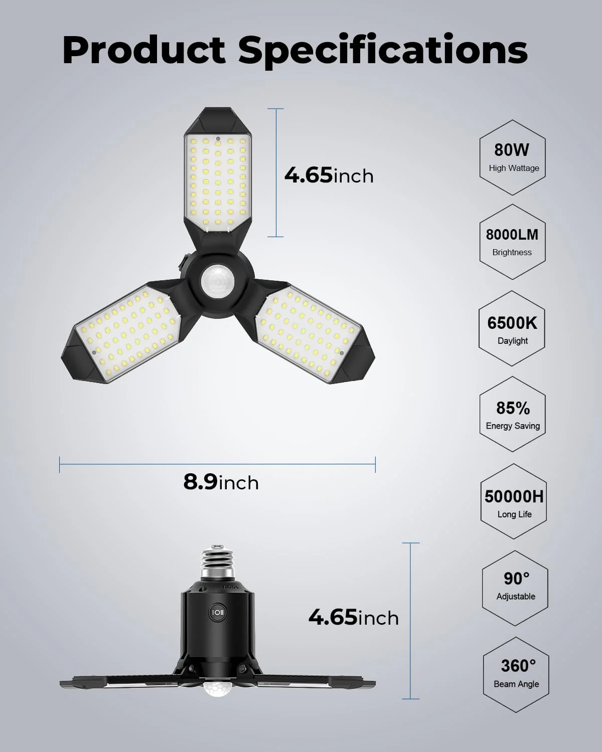 toberich 2 Pack Motion Sensor Garage Lights, 8000LM Garage Lights Motion Activated, 6500K Indoor Motion Sensor LED Light Bulb for Garage, Utility Room, Laundry Room, Basement - Image 6