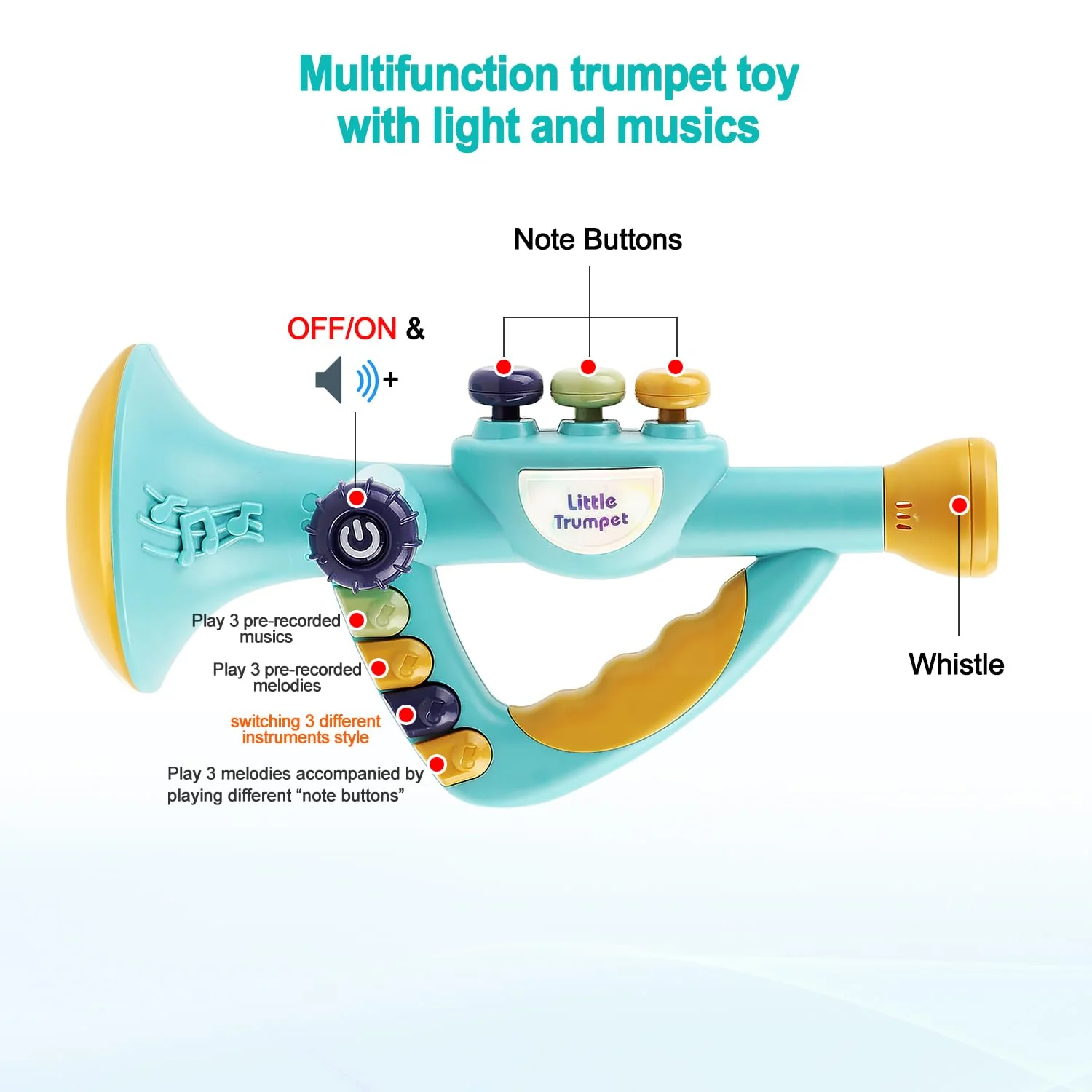 Toddler Musical Instruments Toy, Trumpet, Harmonica, Recorder Flute for Kids Baby, Musical Toys Set for Children Boys Girls Ages 2 3 4 5 - Image 3