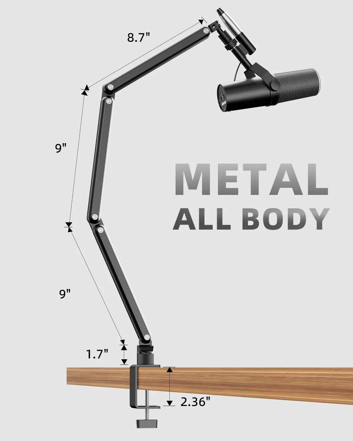 TODI Mic Arm for Lightweight Mics, Microphone Arm Rotatable, Storable Desk Mic Stand for Bear 3LB with Mount Clamp, Mic Stand Boom Arm with Cable Channel with 3/8'' 5/8'' Thread for Podcast, Gaming Black - Image 4