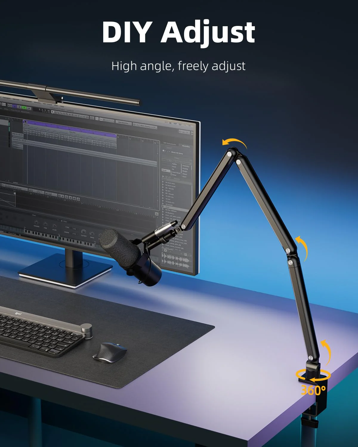 TODI Mic Arm for Lightweight Mics, Microphone Arm Rotatable, Storable Desk Mic Stand for Bear 3LB with Mount Clamp, Mic Stand Boom Arm with Cable Channel with 3/8'' 5/8'' Thread for Podcast, Gaming Black - Image 5
