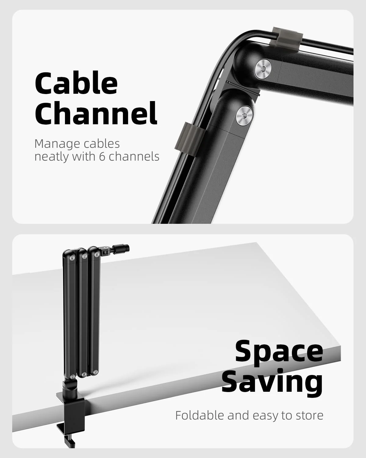 TODI Mic Arm for Lightweight Mics, Microphone Arm Rotatable, Storable Desk Mic Stand for Bear 3LB with Mount Clamp, Mic Stand Boom Arm with Cable Channel with 3/8'' 5/8'' Thread for Podcast, Gaming Black - Image 7