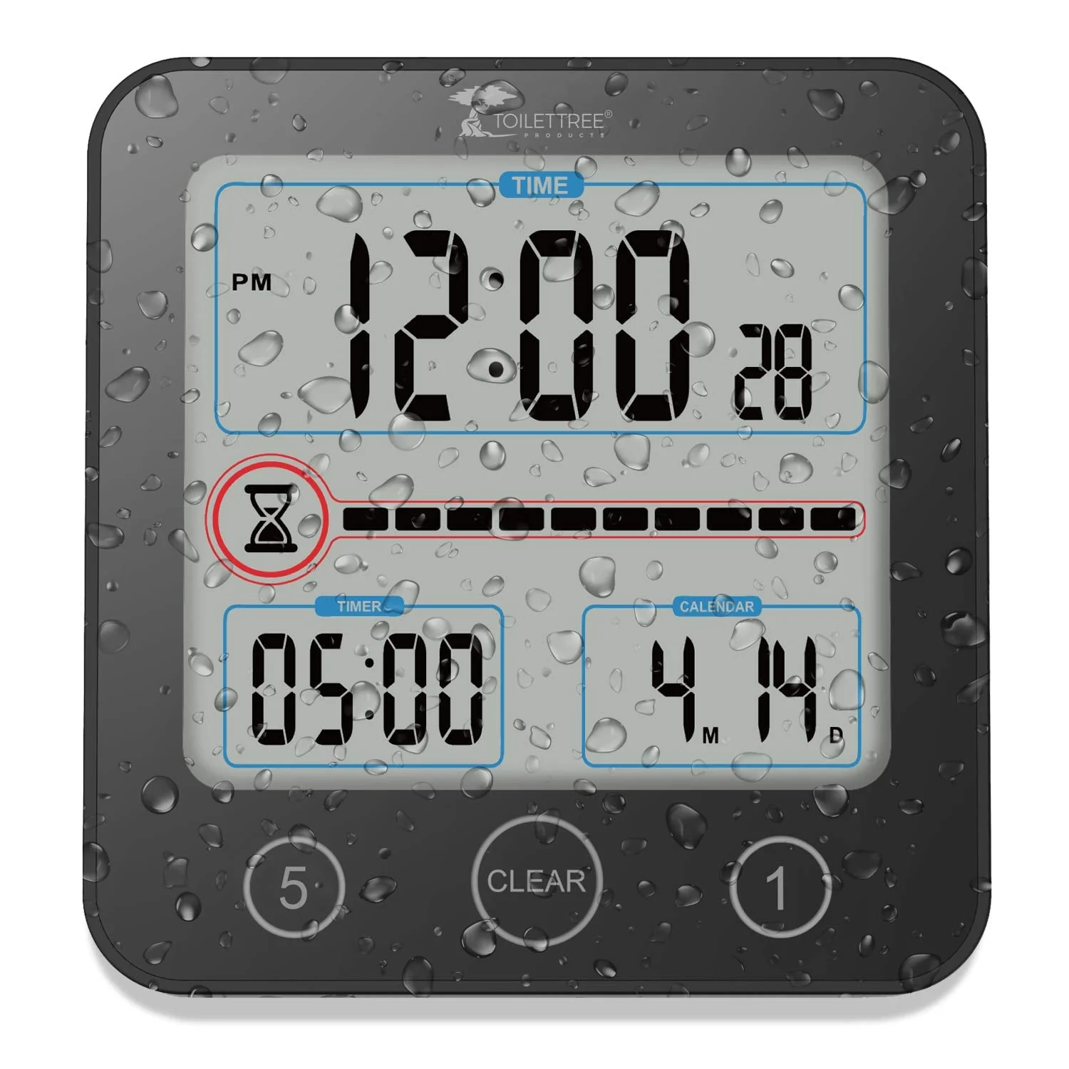 ToiletTree Products Digital Bathroom Shower Clock with Alarm & Large LCD Display – Waterproof, Humidity & Moisture Resistant – Clocks for Bath & Kitchen Black - Image 7