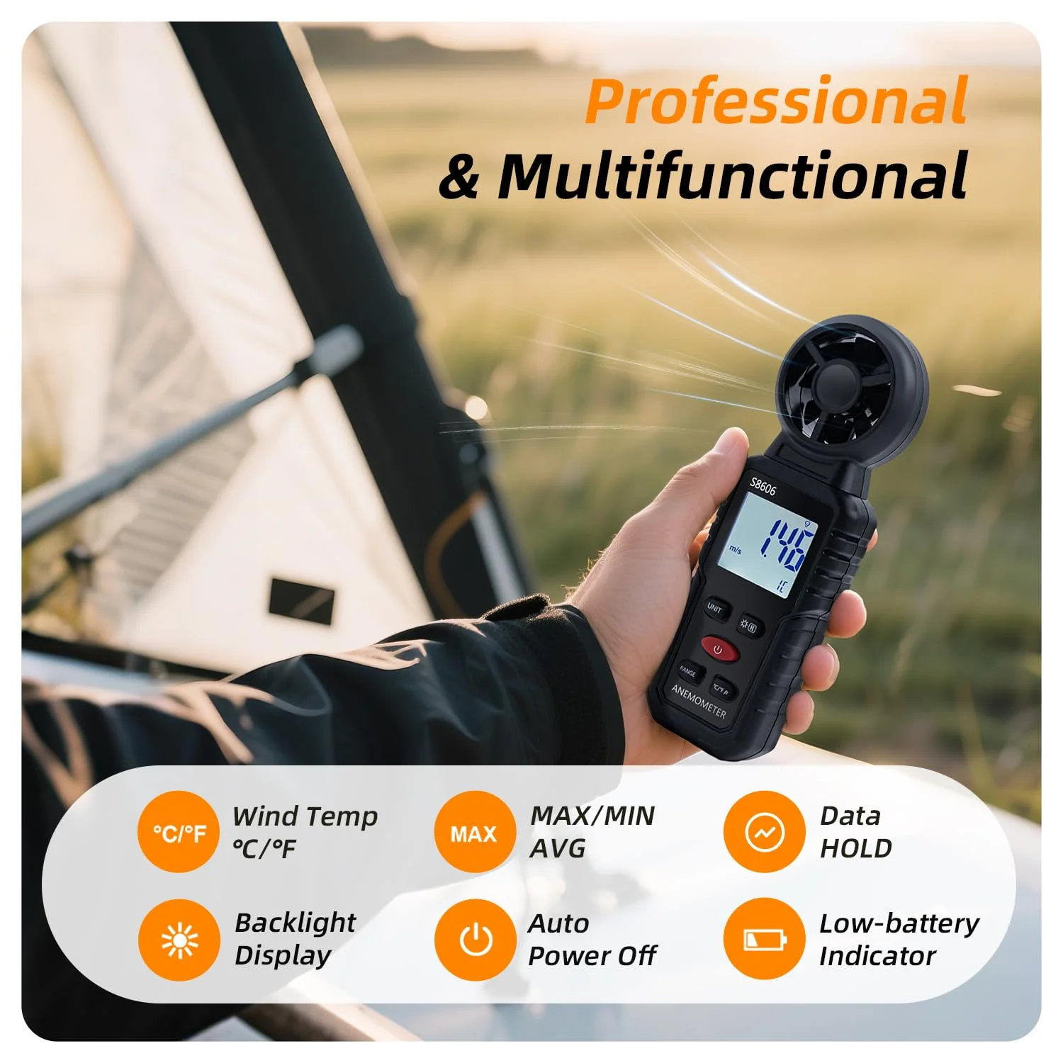 Tolesum 3 in 1 Digital Wind Gauge, Handheld Anemometer with Measurement of Wind Speed, Temperature, Windchill Wind Speed Meter Gauge for Surfing/Drone/HAVC/Sailing - Image 2