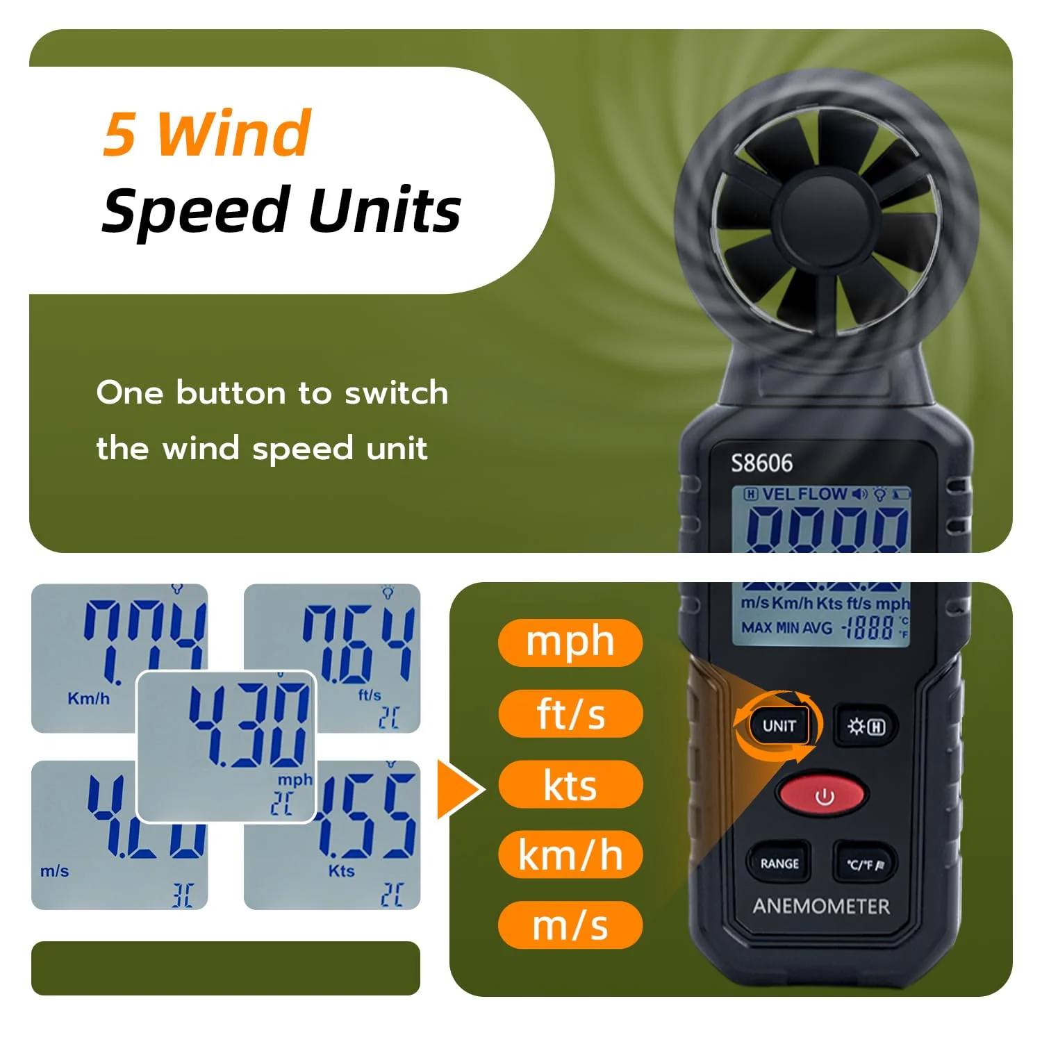 Tolesum 3 in 1 Digital Wind Gauge, Handheld Anemometer with Measurement of Wind Speed, Temperature, Windchill Wind Speed Meter Gauge for Surfing/Drone/HAVC/Sailing - Image 3