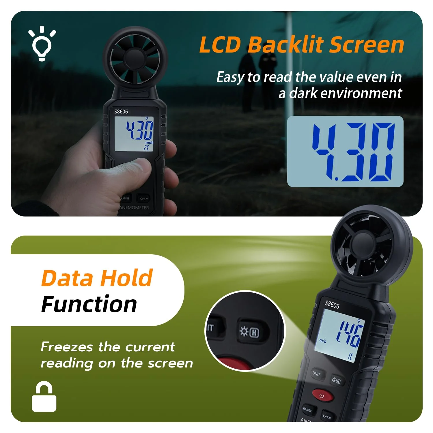 Tolesum 3 in 1 Digital Wind Gauge, Handheld Anemometer with Measurement of Wind Speed, Temperature, Windchill Wind Speed Meter Gauge for Surfing/Drone/HAVC/Sailing - Image 4