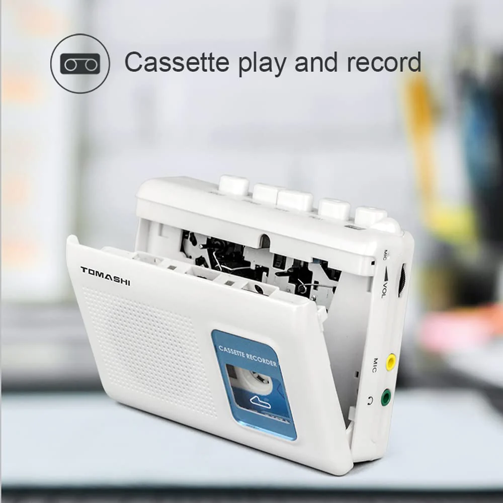 TOMASHI Portable Cassette Player Tape Recorder with Built-in Speaker,Microphone,Headphone Jack-, 4.57 x 3.54 x 1.38inch white - Image 4