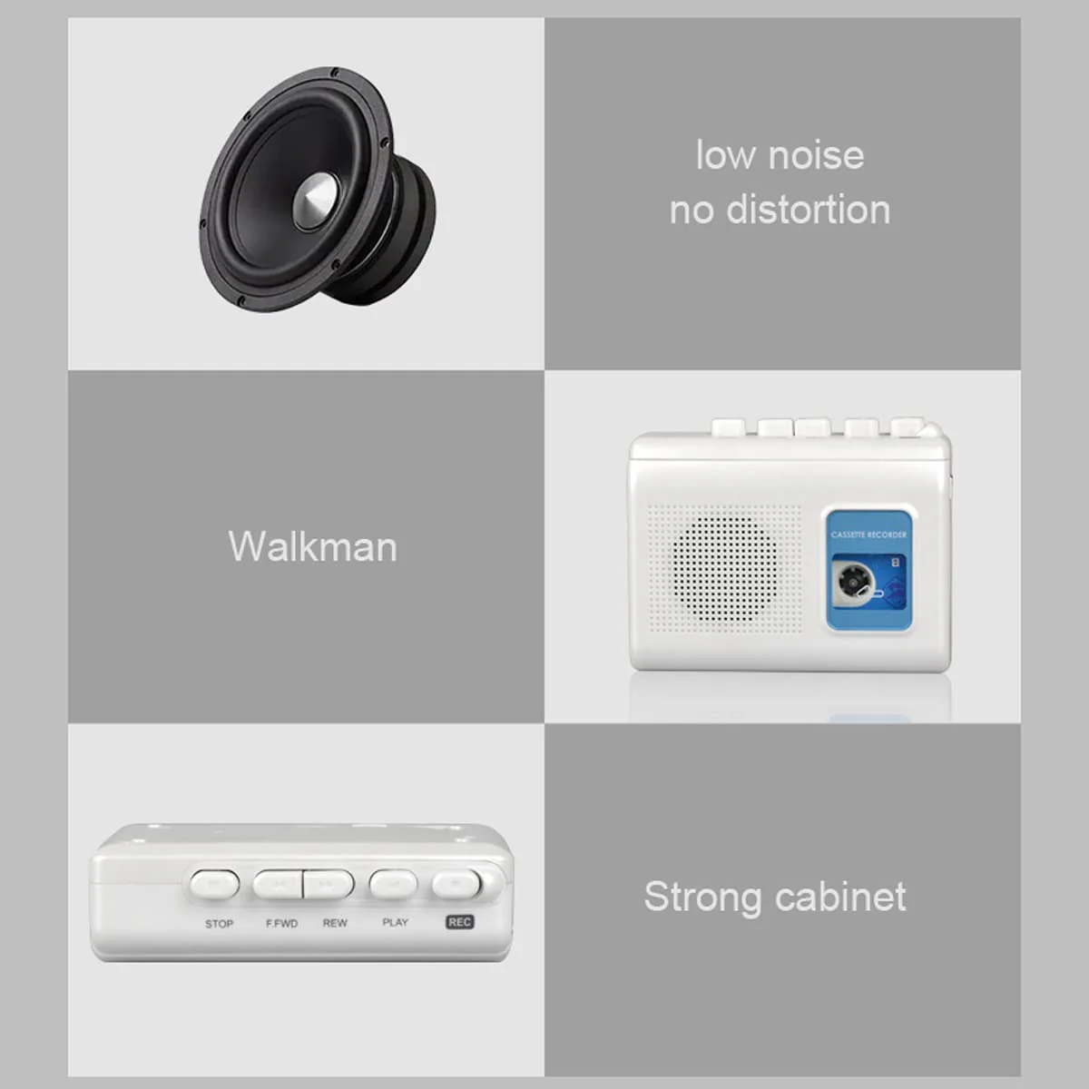 TOMASHI Portable Cassette Player Tape Recorder with Built-in Speaker,Microphone,Headphone Jack-, 4.57 x 3.54 x 1.38inch white - Image 5