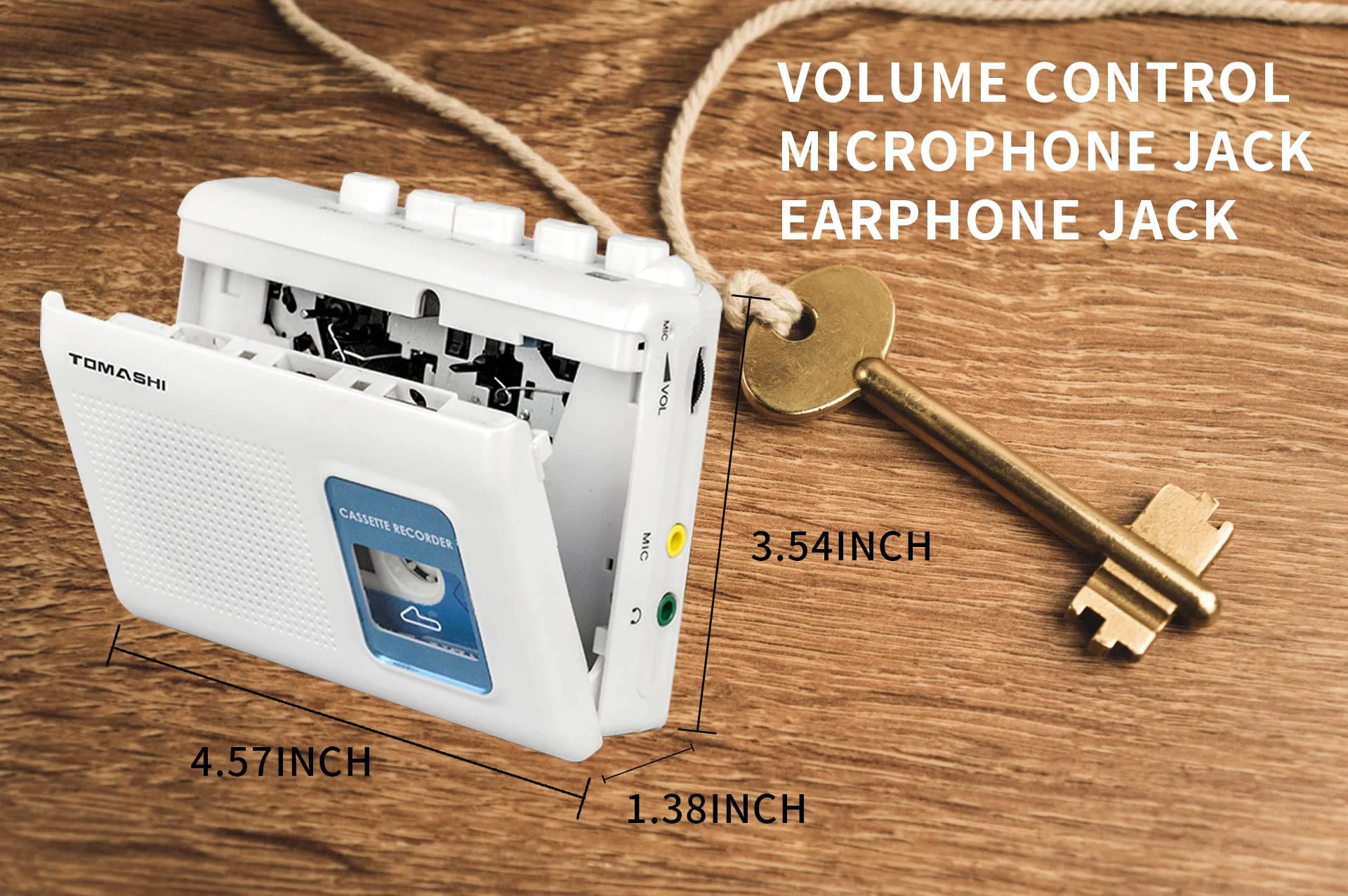 TOMASHI Portable Cassette Player Tape Recorder with Built-in Speaker,Microphone,Headphone Jack-, 4.57 x 3.54 x 1.38inch white - Image 6
