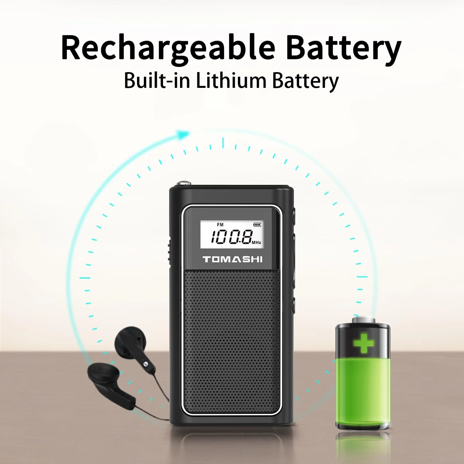 TOMASHI Tiny Portable FM Radio with USB Charging, Pocket Radio with Micro SD Playback and Built-in Rechargeable Lithium Battery – Compact and Lightweight - Image 3