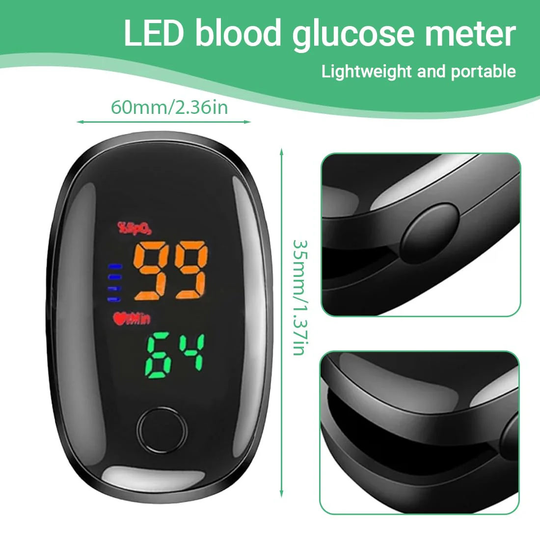 Tomedeks 1 Item Pulse Oximeter Measuring Oxygen Saturation (SpO₂) in Blood Oximeter for Home Pulse Oximeter for Painless Finger Application - Image 2