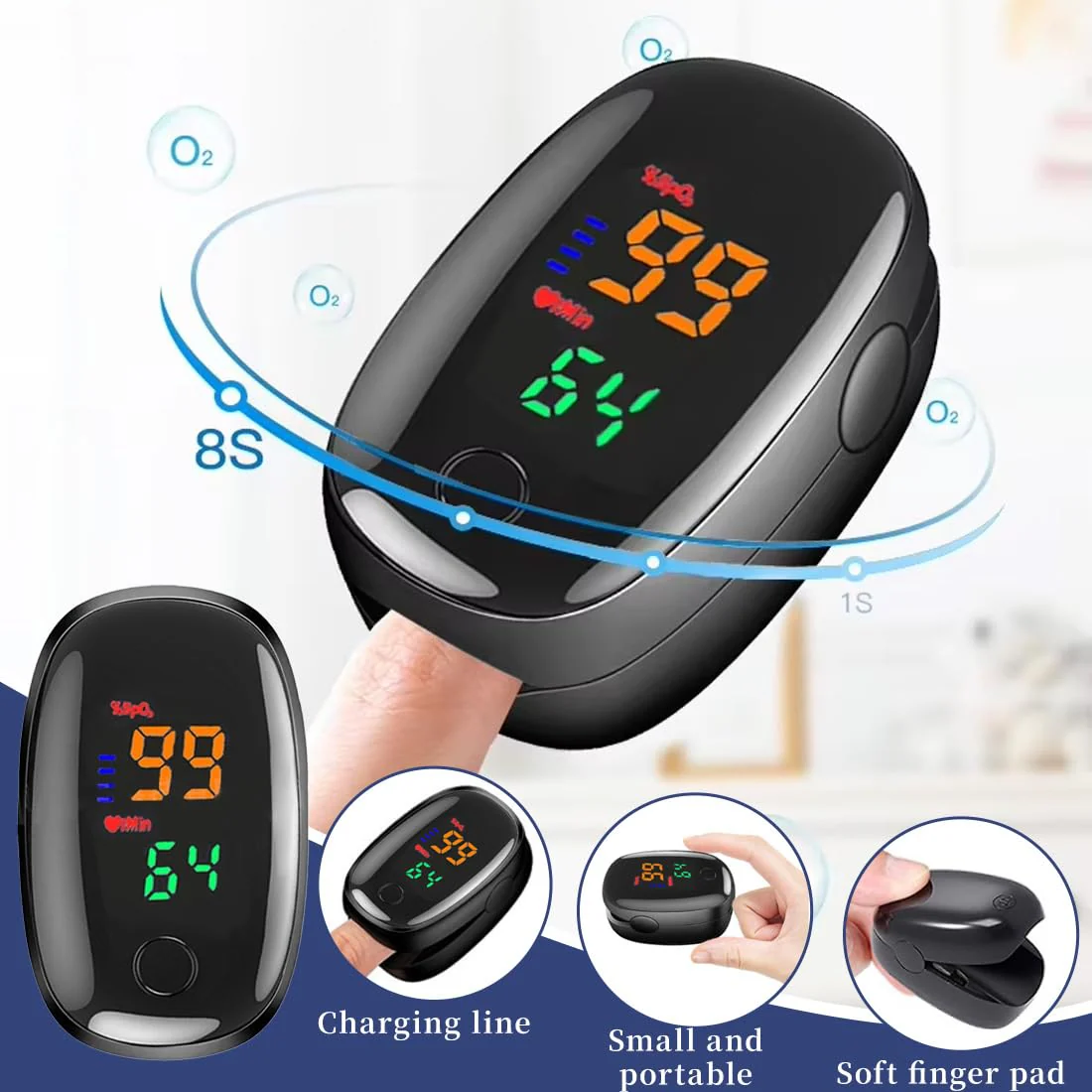 Tomedeks Pulse Oximeter Oxygen Saturation Meter Finger Pulse Oximeter, Blood Oxygen Saturation, Blood Oxygen Monitoring for Adults - Image 3