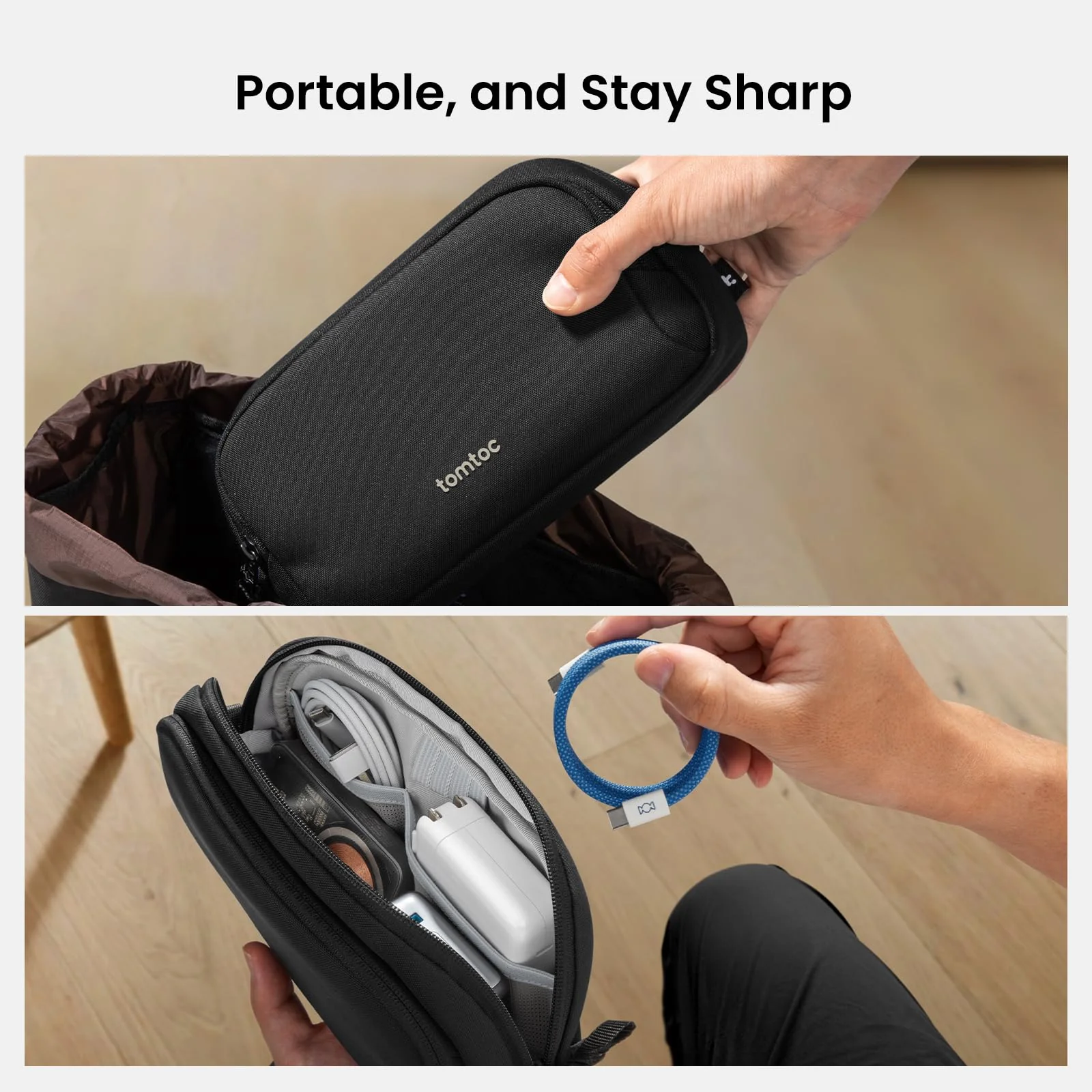 tomtoc Electronic Organizer Travel Case, Water Resistant Dual Compartment Tech Pouch Cable Organization Storage Bag for Charger, Cord, Phone, Hard Drive, Power Bank, Accessories Travel Essentials Black M - Image 10