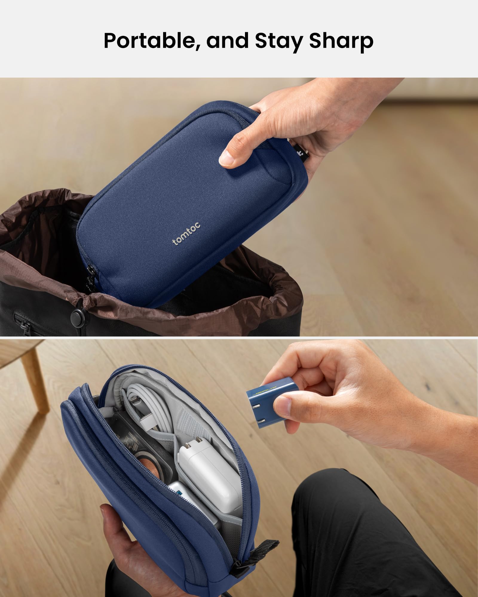 tomtoc Electronic Organizer Travel Case, Water Resistant Dual Compartment Tech Pouch Cable Organization Storage Bag for Charger, Cord, Phone, Hard Drive, Power Bank, Accessories Travel Essentials Navy Blue M - Image 10
