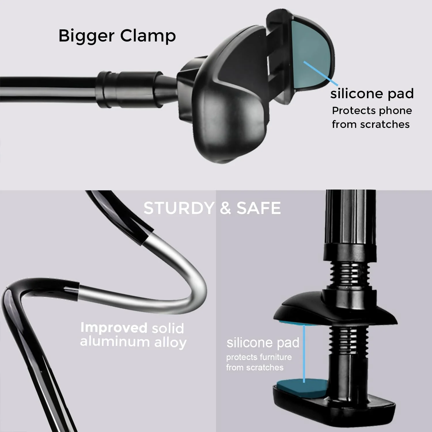 TONDA Phone Holder for Bed Desk, Gooseneck Phone Holder Stand with 33 inch Adjustable Flexible Long Arm Clip Clamp Bracket Mount for iPhone 15 Pro Max XR X 8 7 6 or Other 4-7" Devices - Image 2