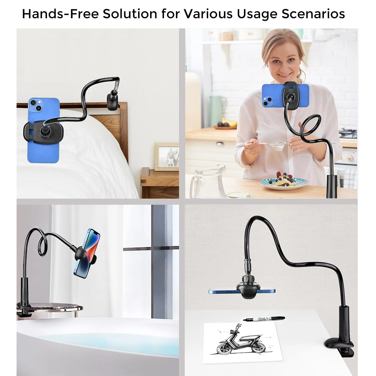 TONDA Phone Holder for Bed Desk, Gooseneck Phone Holder Stand with 33 inch Adjustable Flexible Long Arm Clip Clamp Bracket Mount for iPhone 15 Pro Max XR X 8 7 6 or Other 4-7" Devices - Image 4