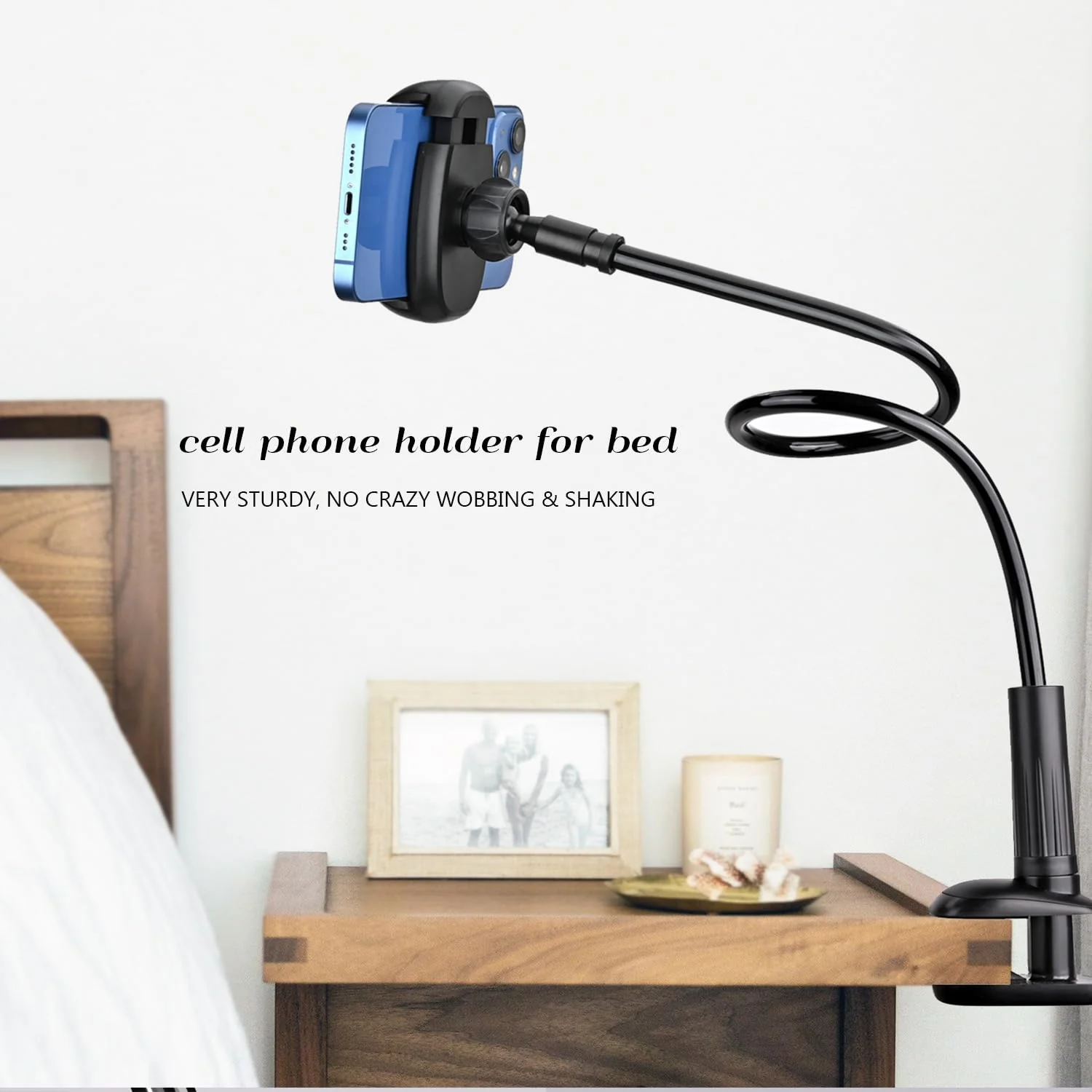 TONDA Phone Holder for Bed Desk, Gooseneck Phone Holder Stand with 33 inch Adjustable Flexible Long Arm Clip Clamp Bracket Mount for iPhone 15 Pro Max XR X 8 7 6 or Other 4-7" Devices - Image 6