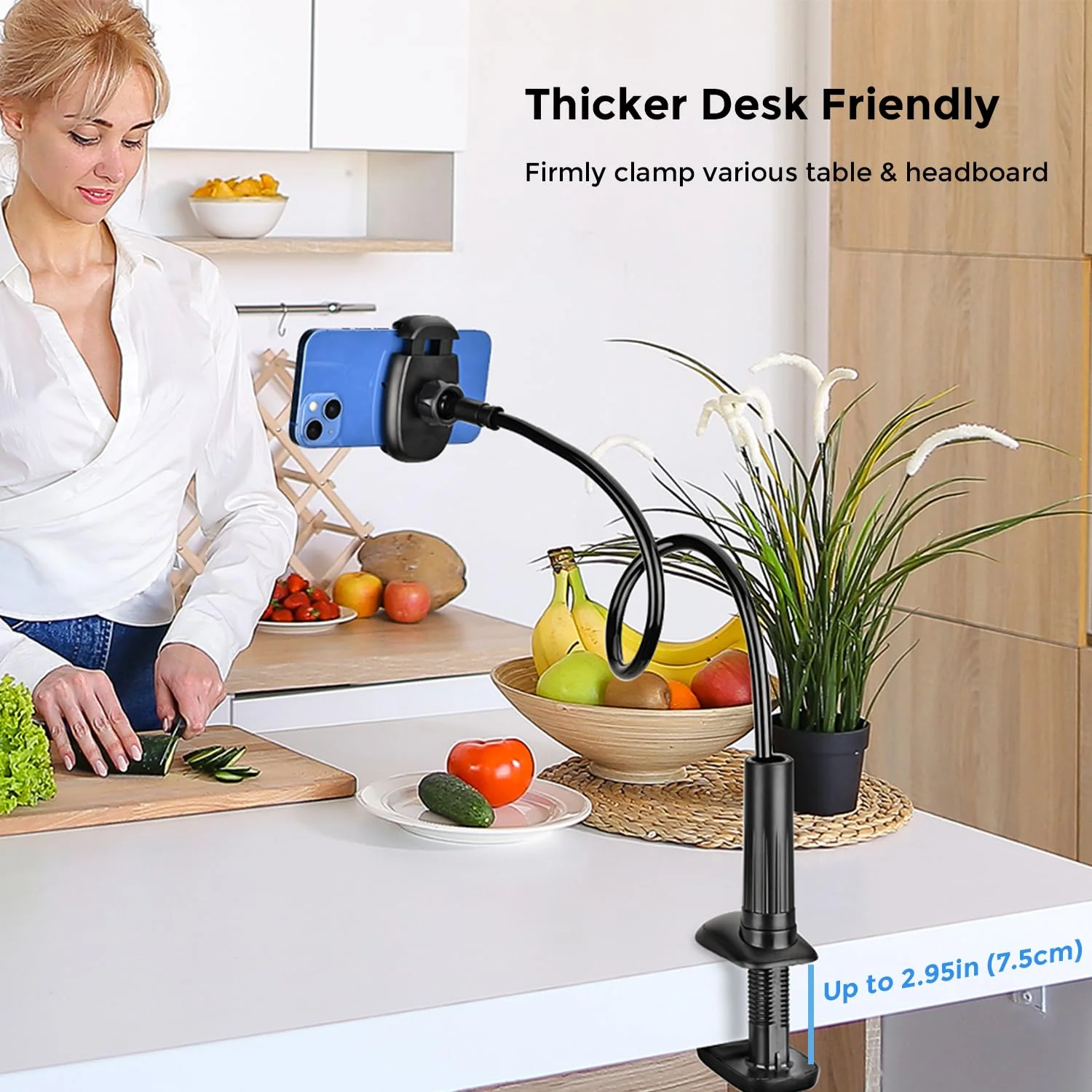 TONDA Phone Holder for Bed Desk, Gooseneck Phone Holder Stand with 33 inch Adjustable Flexible Long Arm Clip Clamp Bracket Mount for iPhone 15 Pro Max XR X 8 7 6 or Other 4-7" Devices - Image 7