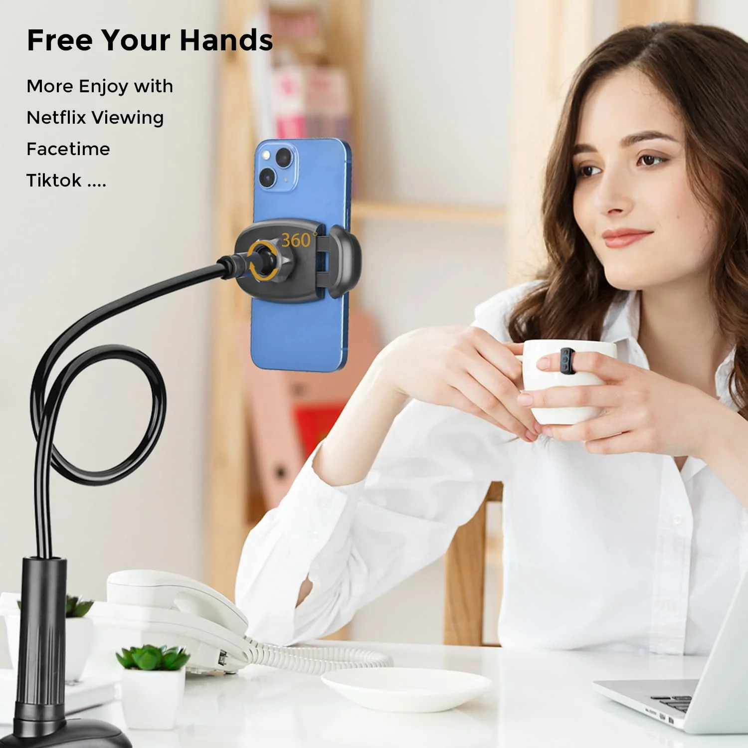 TONDA Phone Holder for Bed Desk, Gooseneck Phone Holder Stand with 33 inch Adjustable Flexible Long Arm Clip Clamp Bracket Mount for iPhone 15 Pro Max XR X 8 7 6 or Other 4-7" Devices - Image 8