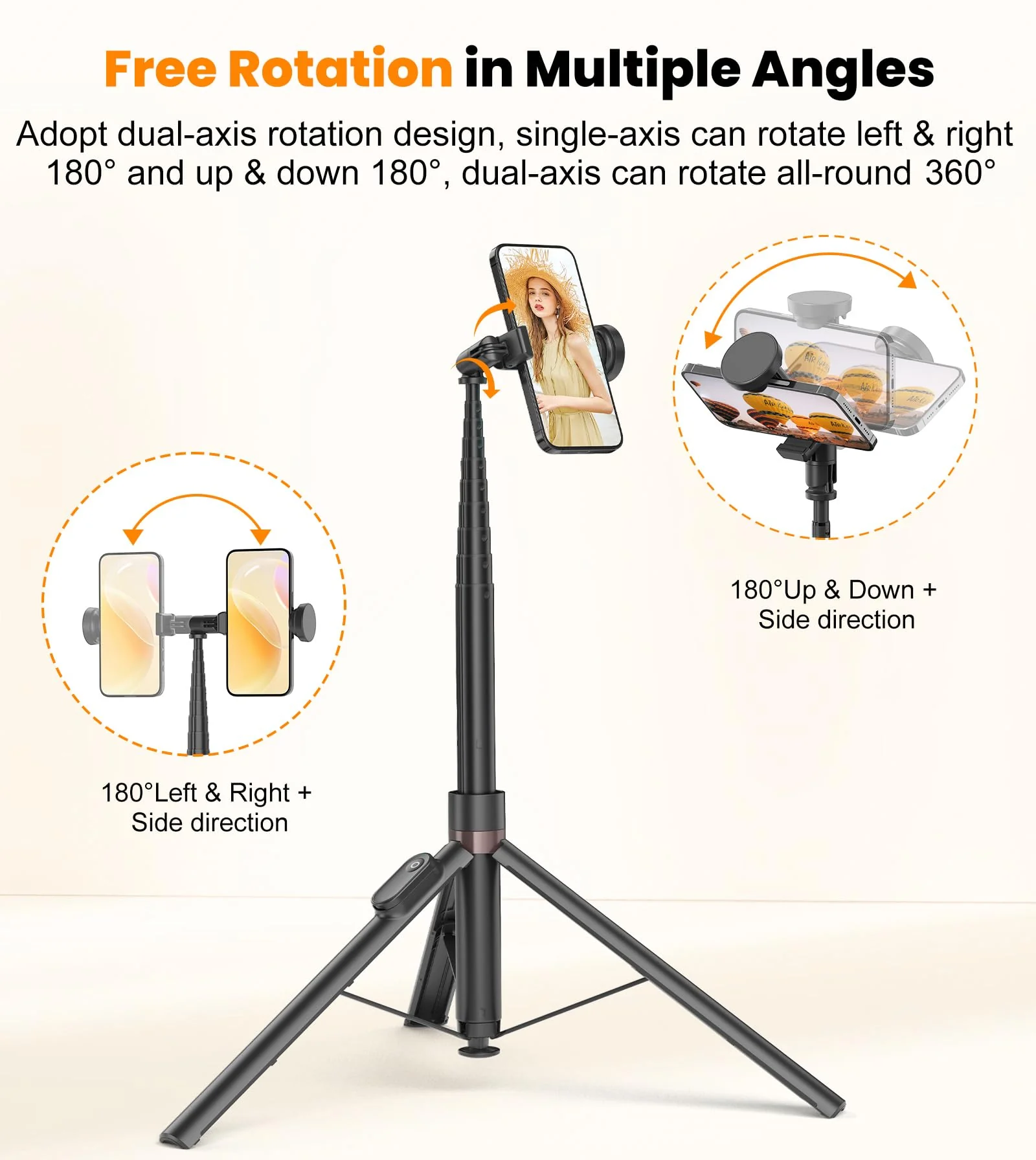 TONEOF 66" Automatic Tripod,Auto-Open Phone Tripod Stand with Magnetic Rechargable Remote,Selfie Stick Tripod 360° Vertical & Horizontal Rotatable,Stable Travel Tripod for iPhone/Android(Black) 66in Black - Image 4