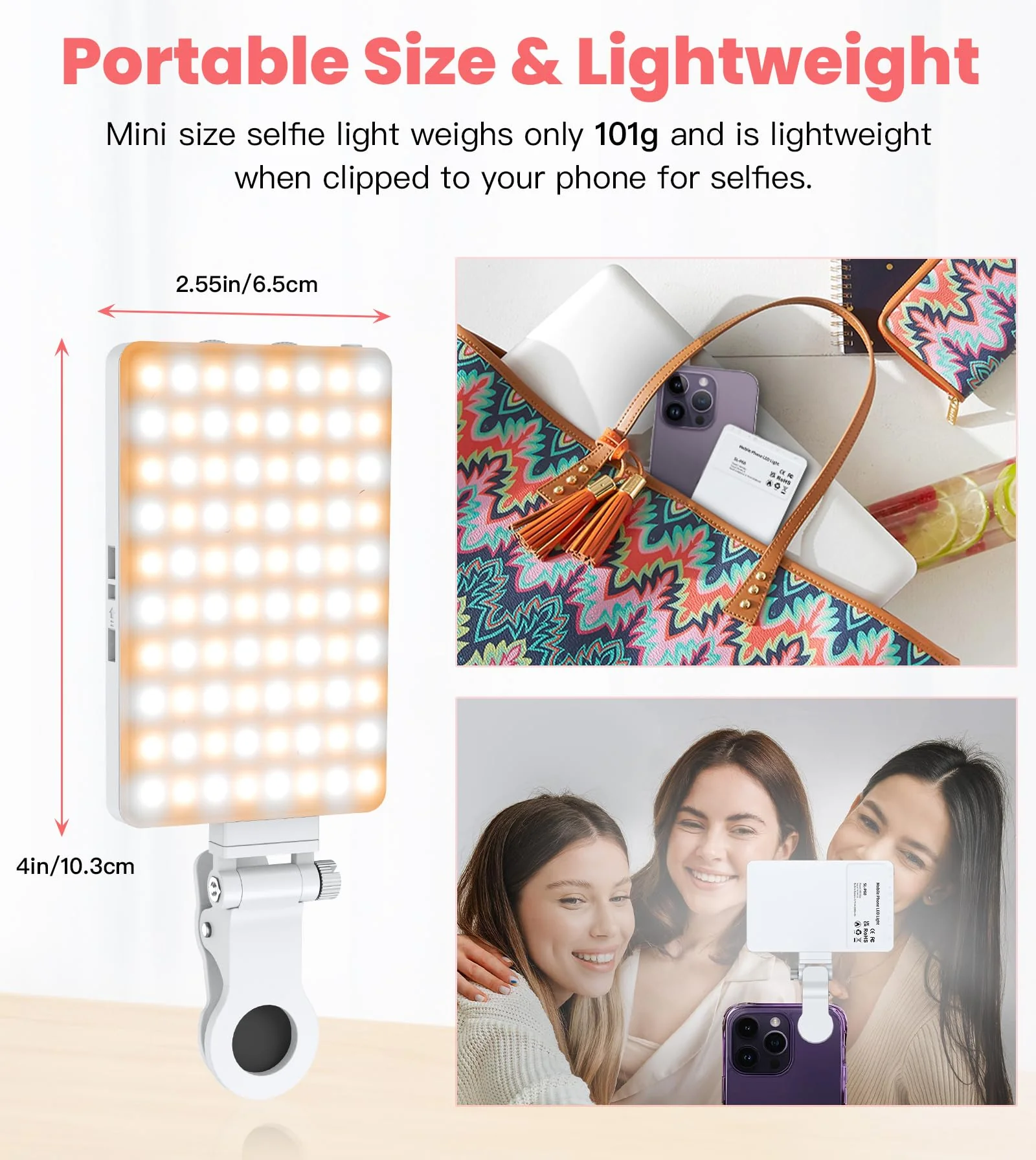 TONEOF 80 LED Portable Selfie Light,Rechargeable Phone Light with Clip,3 Light Modes 2000mAh Video Fill Light,Lighting for Video Recording, Makeup,Live Streaming,Vlog,Tablet/Laptop/Webcam White - Image 5
