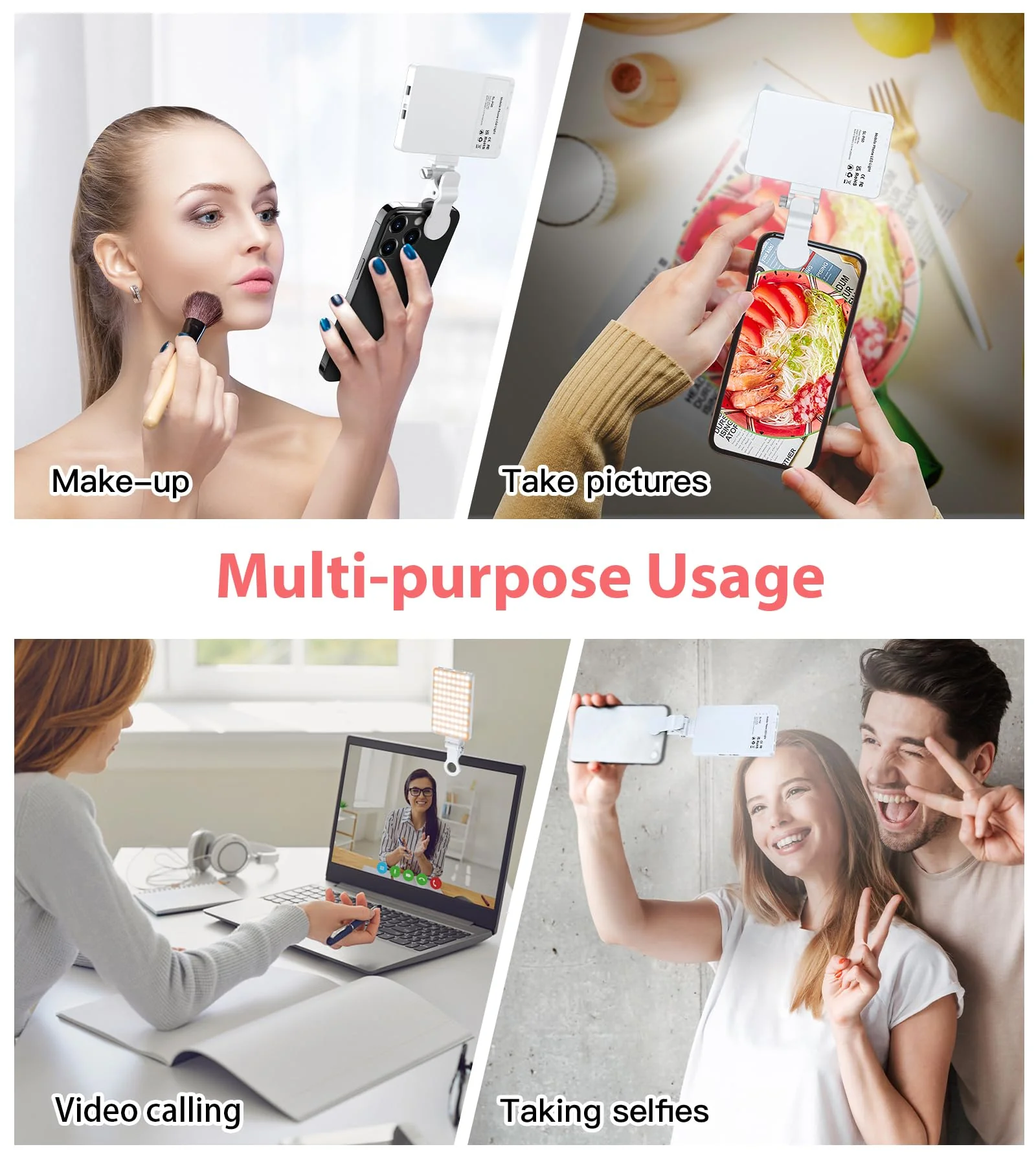 TONEOF 80 LED Portable Selfie Light,Rechargeable Phone Light with Clip,3 Light Modes 2000mAh Video Fill Light,Lighting for Video Recording, Makeup,Live Streaming,Vlog,Tablet/Laptop/Webcam White - Image 6