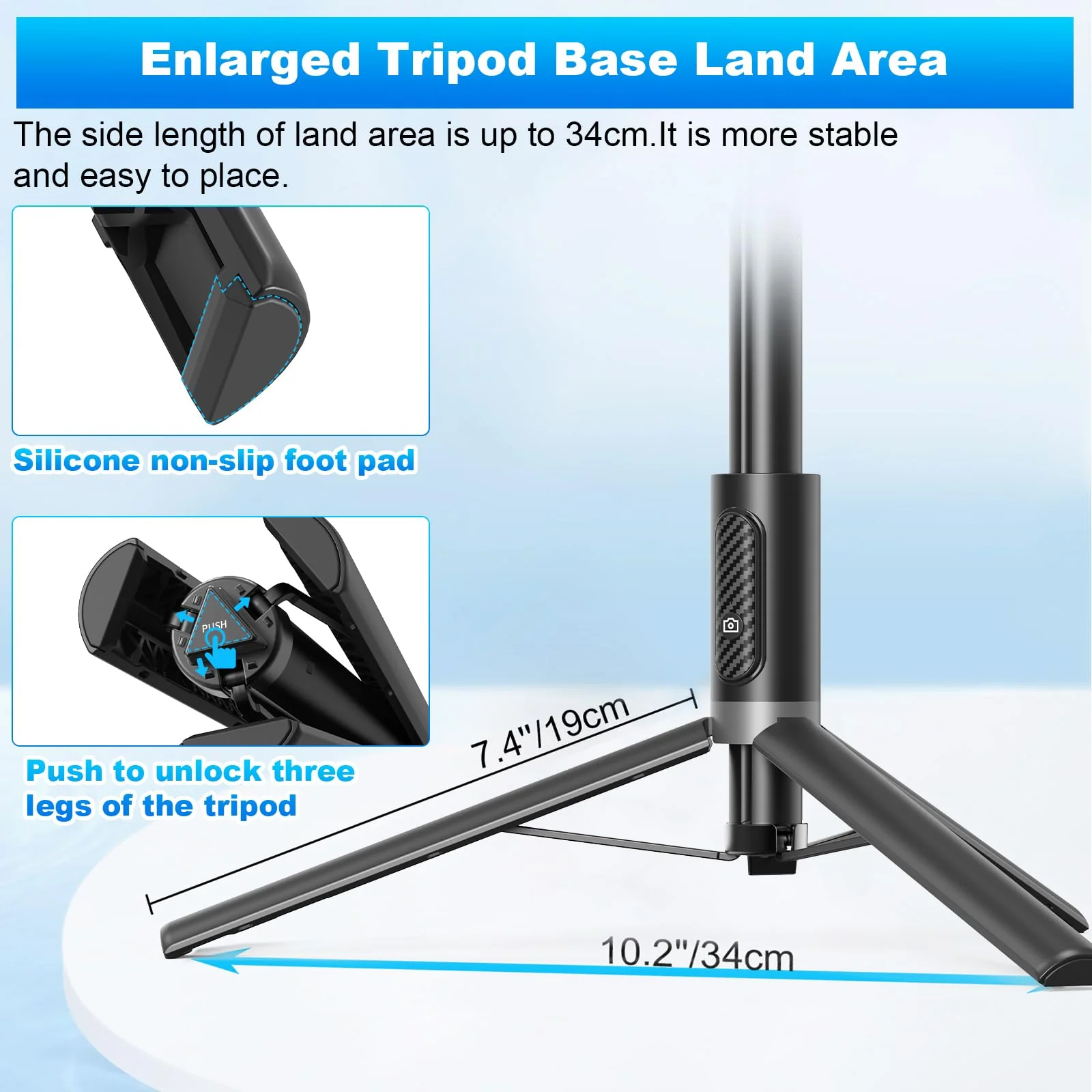 TONEOF Tripod, Cell Phone Selfie Stick, 60 Inch All-in-1 Stand with Integrated Wireless Remote, Lightweight and Portable, Extendable Tripod for 4-7 Inch iPhone and Android（Black Grey） Black Grey - Image 4