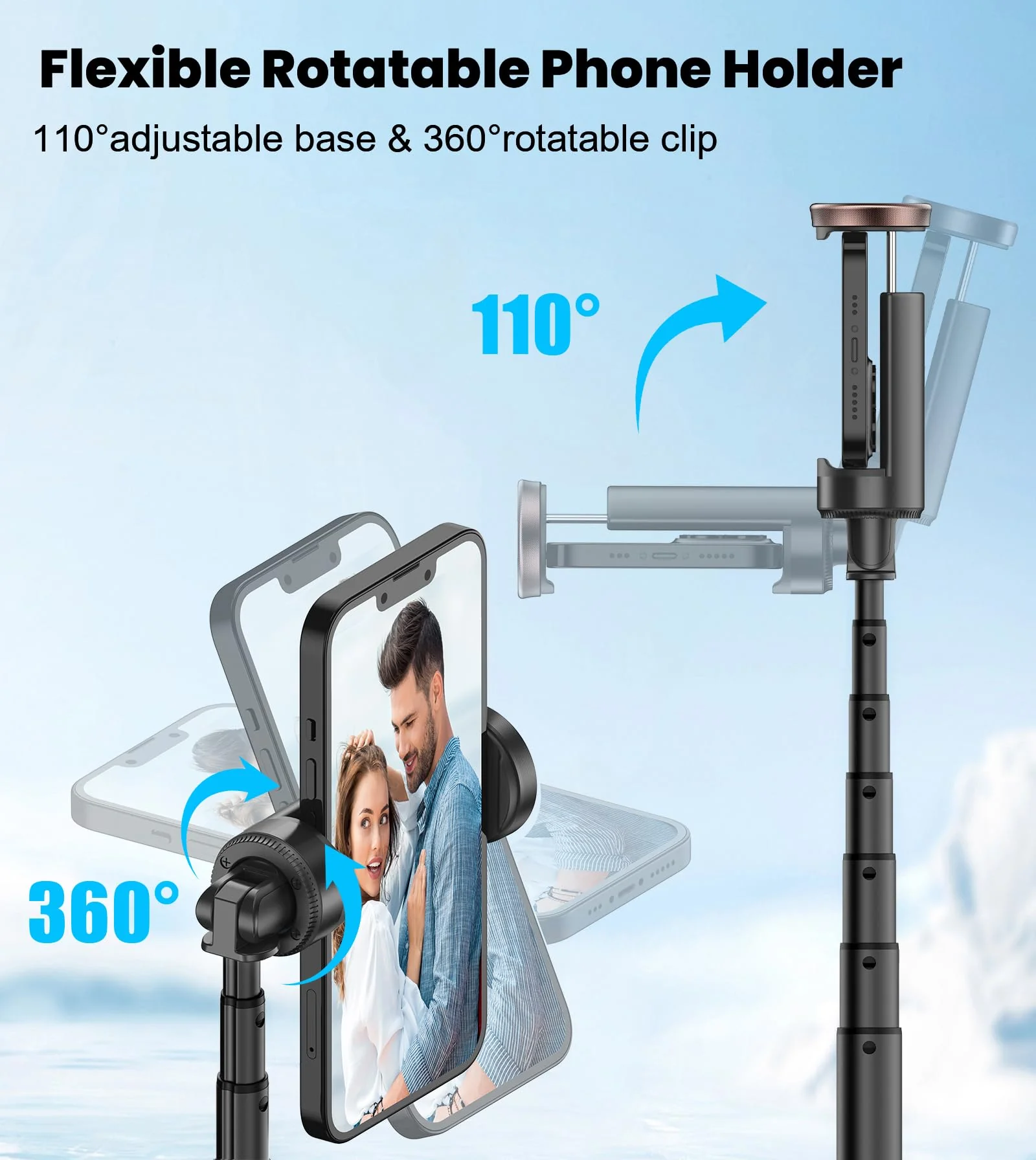 TONEOF Upgraded 60" Selfie Stick Tripod,All-in-1 Extendable Cell Phone Tripod Stand with Integrated Remote,360° Rotate Lightweight & Portable Tripod for 4-7 Inch iPhone Android/Video Recording/Travel - Image 2