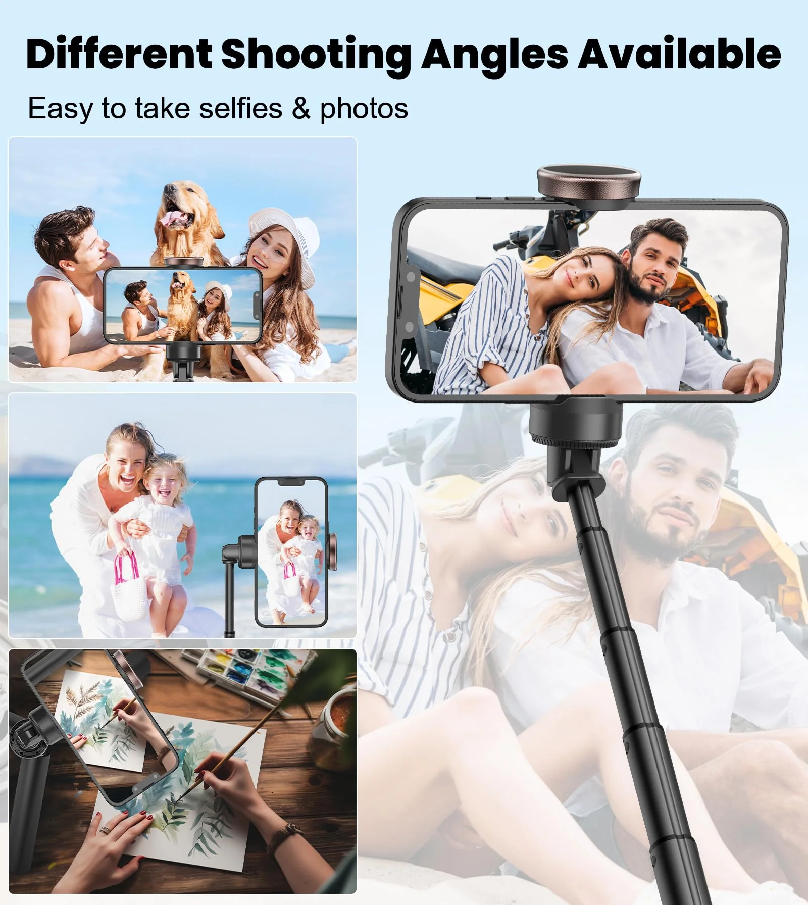 TONEOF Upgraded 60" Selfie Stick Tripod,All-in-1 Extendable Cell Phone Tripod Stand with Integrated Remote,360° Rotate Lightweight & Portable Tripod for 4-7 Inch iPhone Android/Video Recording/Travel - Image 3