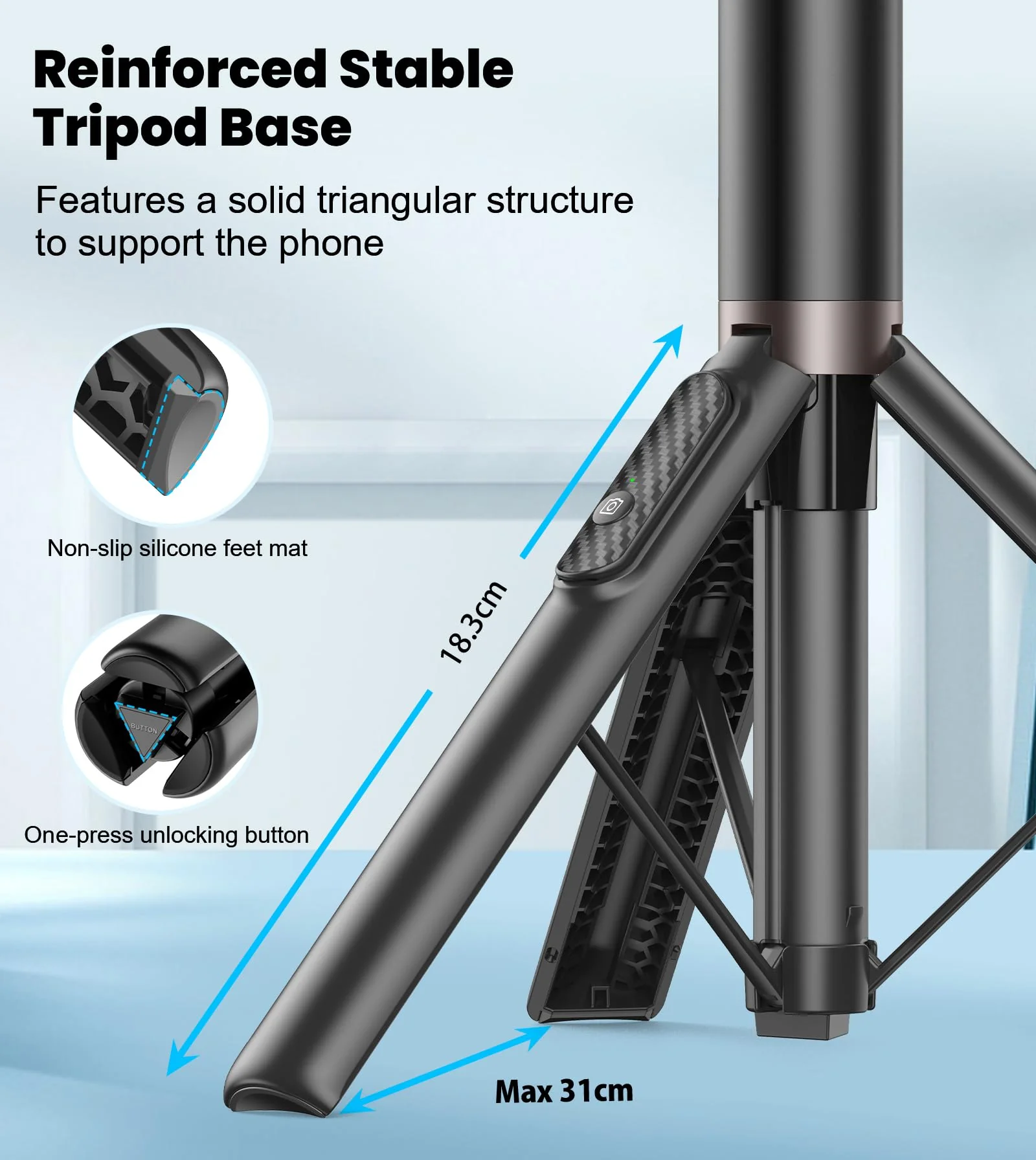 TONEOF Upgraded 60" Selfie Stick Tripod,All-in-1 Extendable Cell Phone Tripod Stand with Integrated Remote,360° Rotate Lightweight & Portable Tripod for 4-7 Inch iPhone Android/Video Recording/Travel - Image 4