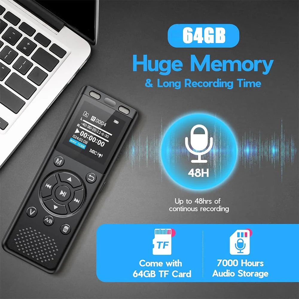 Tonfarb 64GB Digital Voice Recorder with Playback,Audio Recording Device for Lectures Meeting/Classes/Interviews,Tape Recorder with Voice Activated,Password,Noise Reduction,A-B Repeat,MP3 Player Etc - Image 3