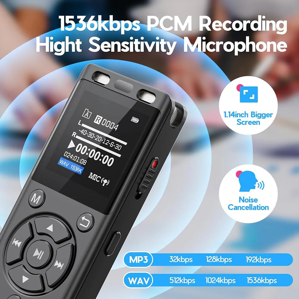 Tonfarb 64GB Digital Voice Recorder with Playback,Audio Recording Device for Lectures Meeting/Classes/Interviews,Tape Recorder with Voice Activated,Password,Noise Reduction,A-B Repeat,MP3 Player Etc - Image 4