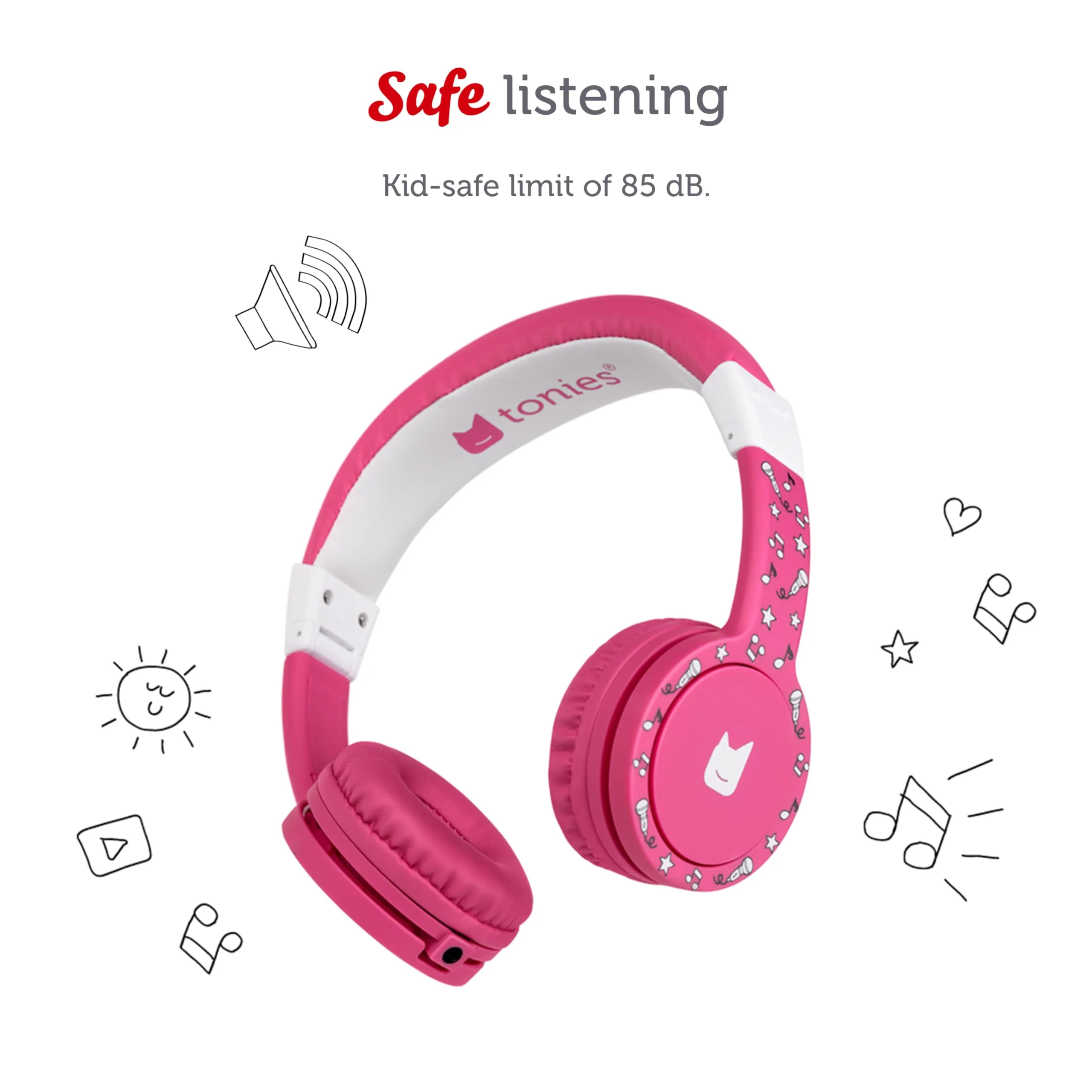 Tonies Foldable Wired Headphones for Kids - Comfortably Designed to fit On-Ear - Works with Toniebox and All 3.5mm Devices - Pink - Image 3