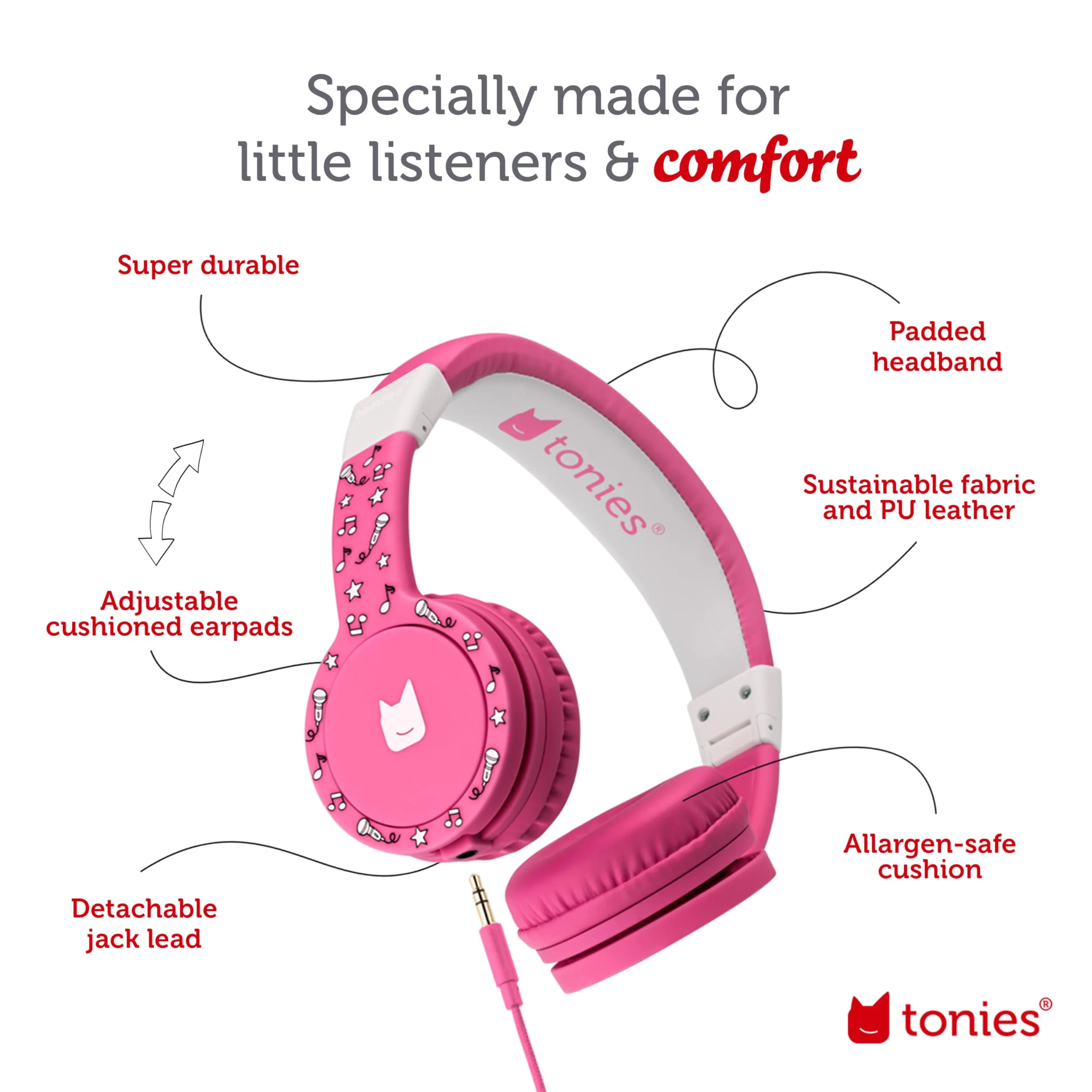 Tonies Foldable Wired Headphones for Kids - Comfortably Designed to fit On-Ear - Works with Toniebox and All 3.5mm Devices - Pink - Image 4