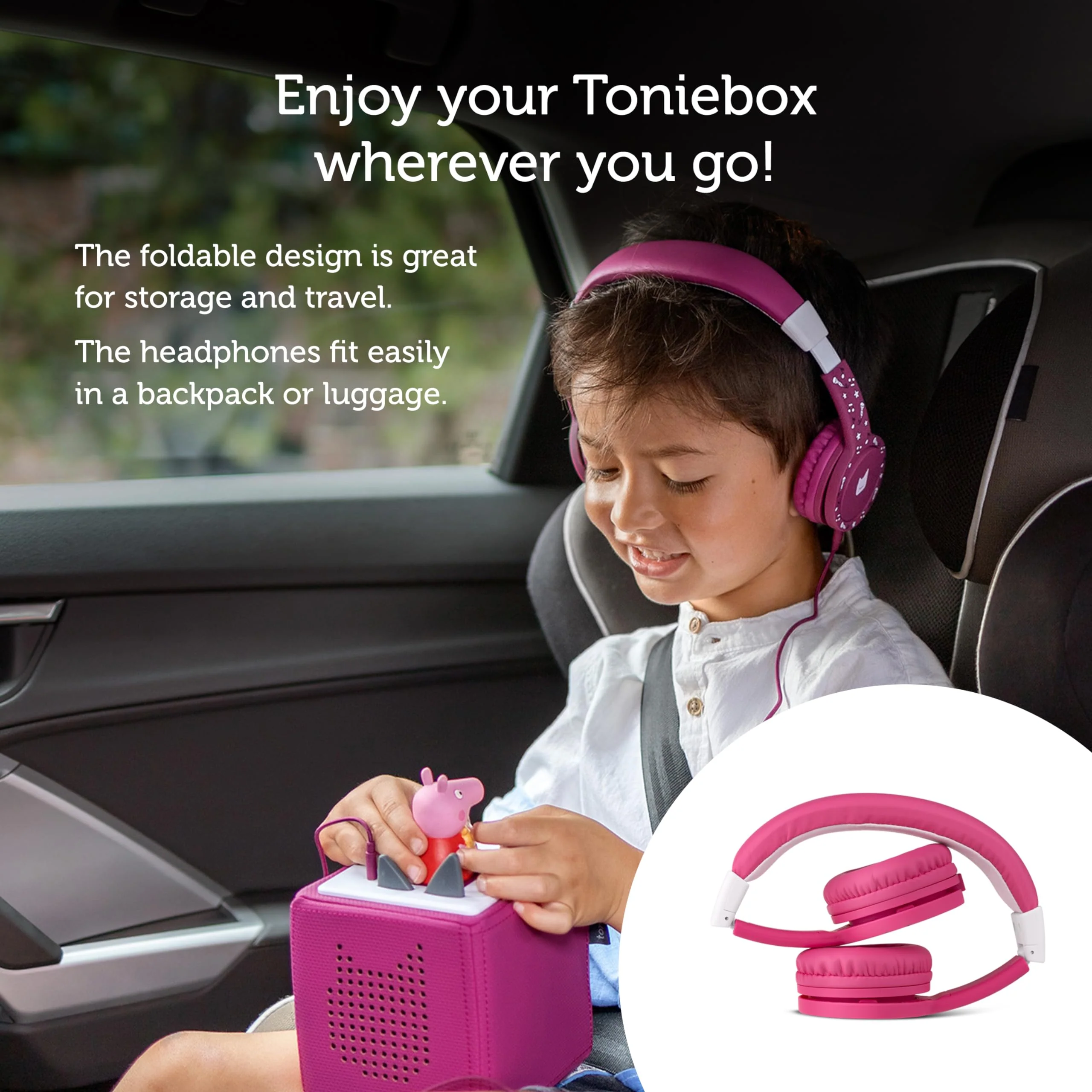 Tonies Foldable Wired Headphones for Kids - Comfortably Designed to fit On-Ear - Works with Toniebox and All 3.5mm Devices - Pink - Image 5