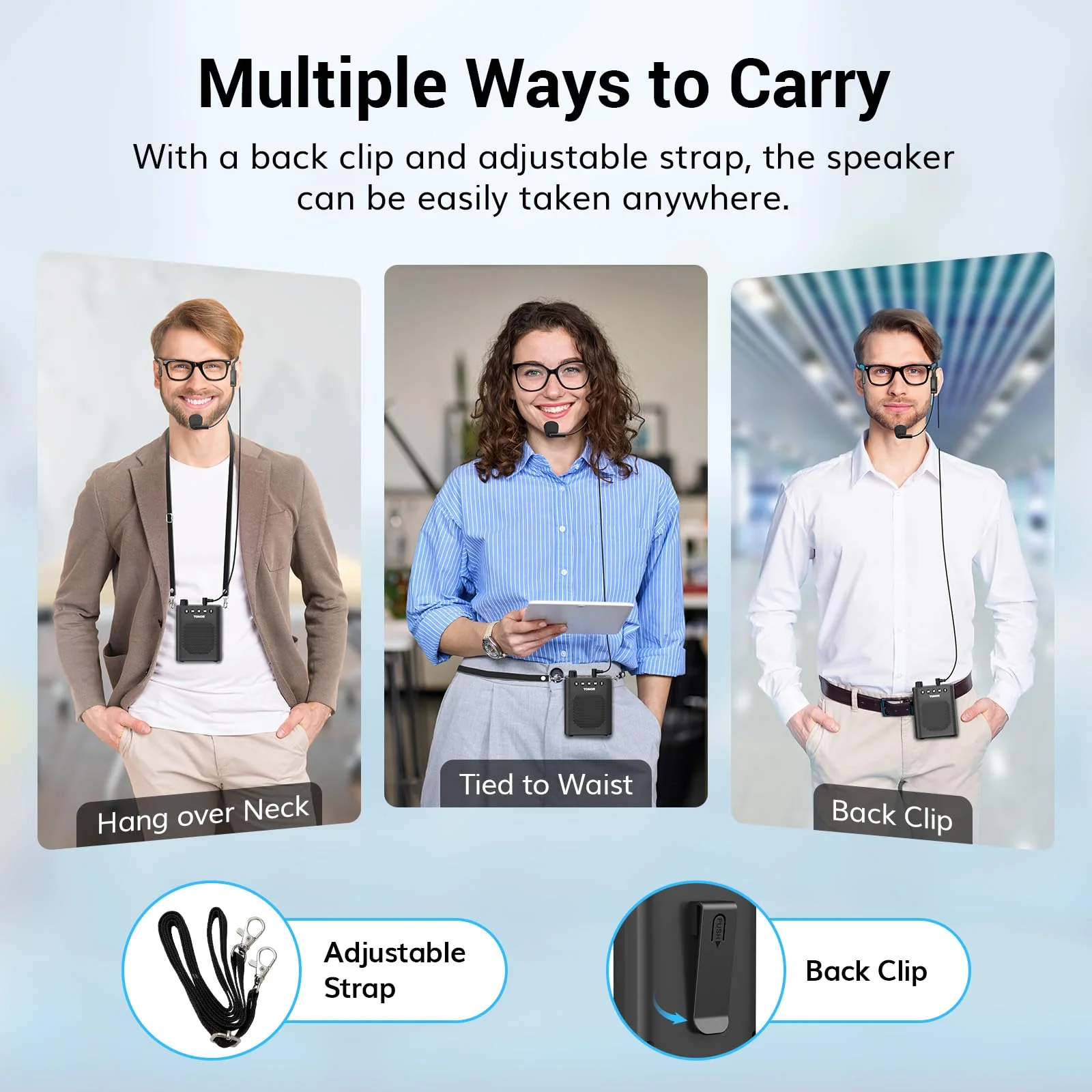 TONOR Portable Voice Amplifier for Teachers, Rechargeable Mini Pa System with 100 cm/3ft Wired Headset Microphone and Waistband, Megaphone Speaker for Classroom, Training, Yoga, Tour Guides K10 - Image 4