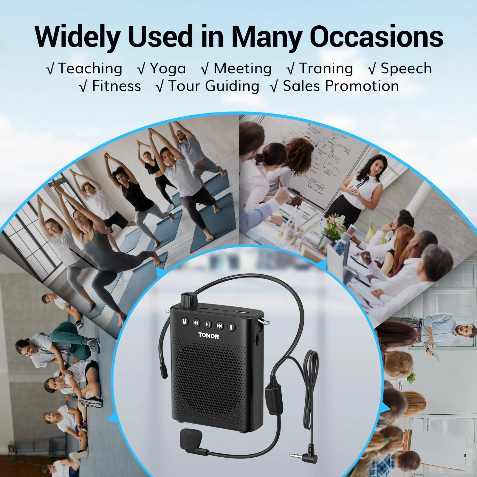 TONOR Portable Voice Amplifier for Teachers, Rechargeable Mini Pa System with 100 cm/3ft Wired Headset Microphone and Waistband, Megaphone Speaker for Classroom, Training, Yoga, Tour Guides K10 - Image 7