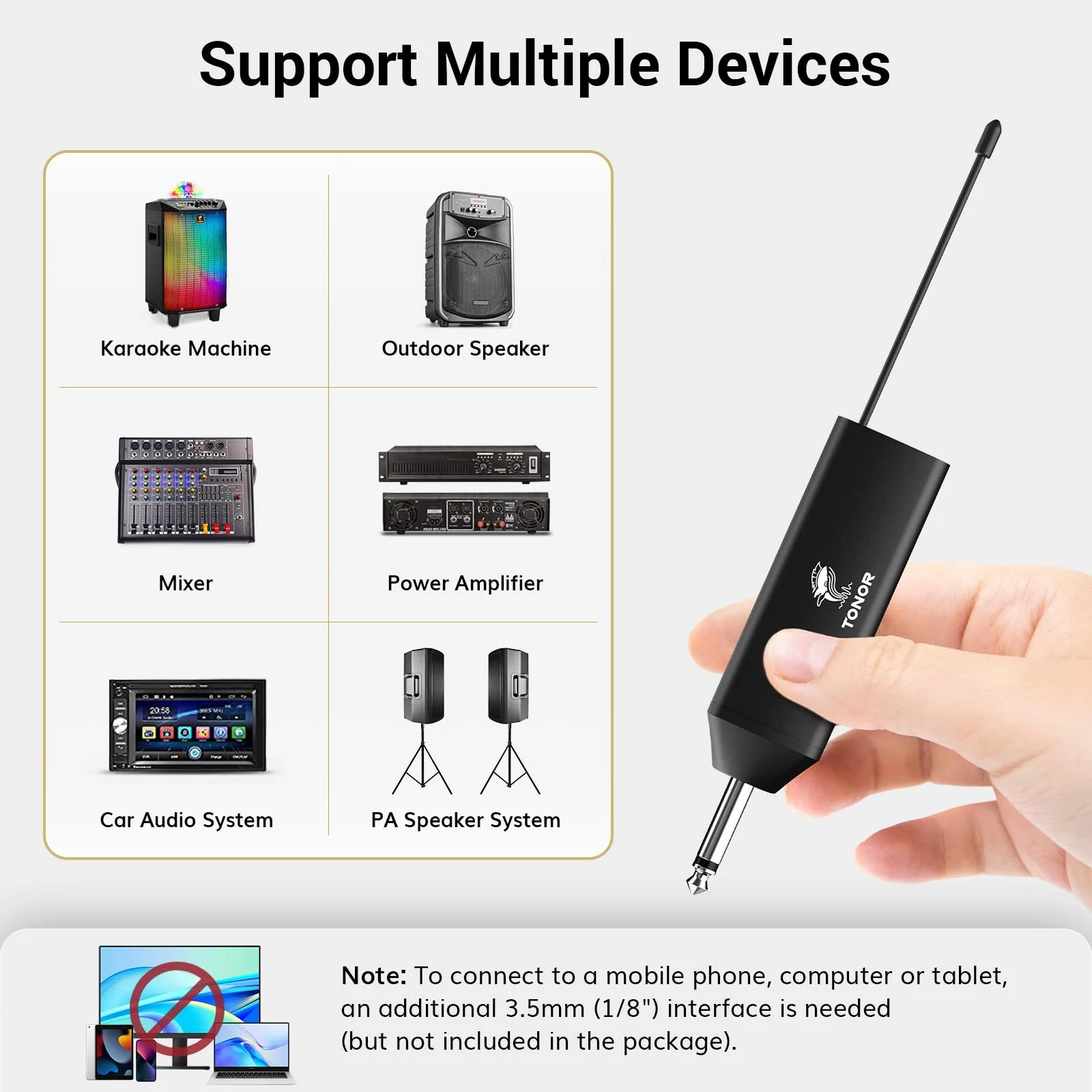 TONOR UHF Wireless Microphone System with Headset Mic/Lavalier Lapel Mic, Bodypack Transmitter, Rechargeable Receiver, 15 Channels 200ft Range 1/4" Output for Recording Live Performance PA Speaker 1 Pack - Image 5