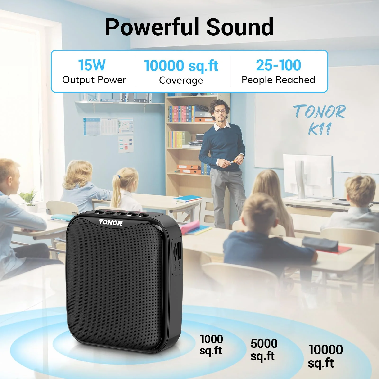 TONOR Voice Amplifier for Teachers, 15W Bluetooth Voice Amplifier with Wireless Headset Mic, Portable Megaphone Speaker Rechargeable PA System 82ft for Teaching, Speaking, Fitness Instructors K11 - Image 2