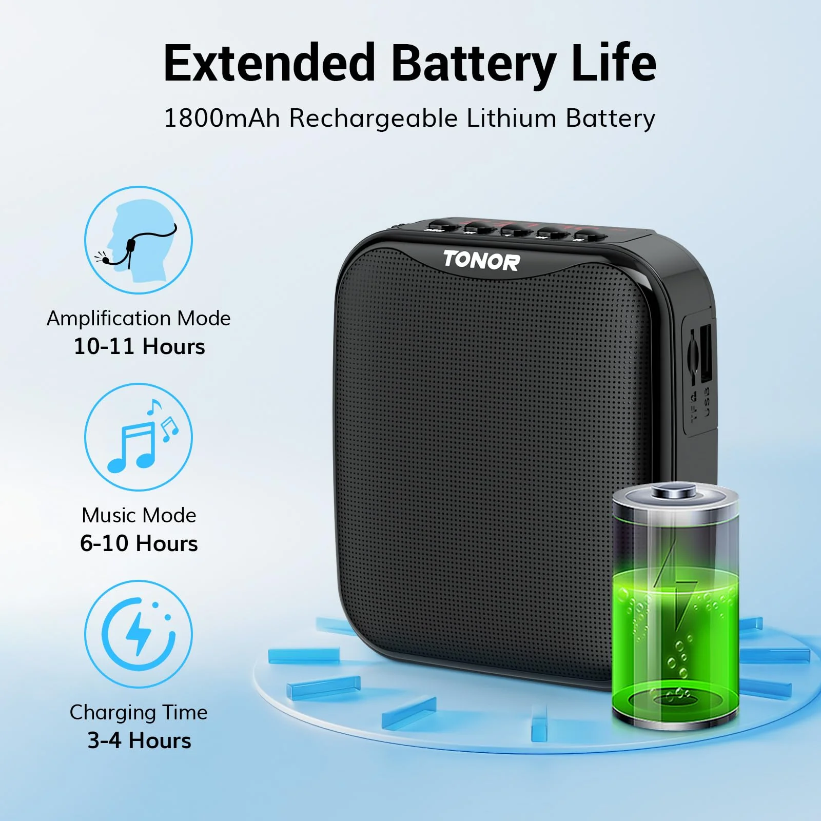 TONOR Voice Amplifier for Teachers, 15W Bluetooth Voice Amplifier with Wireless Headset Mic, Portable Megaphone Speaker Rechargeable PA System 82ft for Teaching, Speaking, Fitness Instructors K11 - Image 3