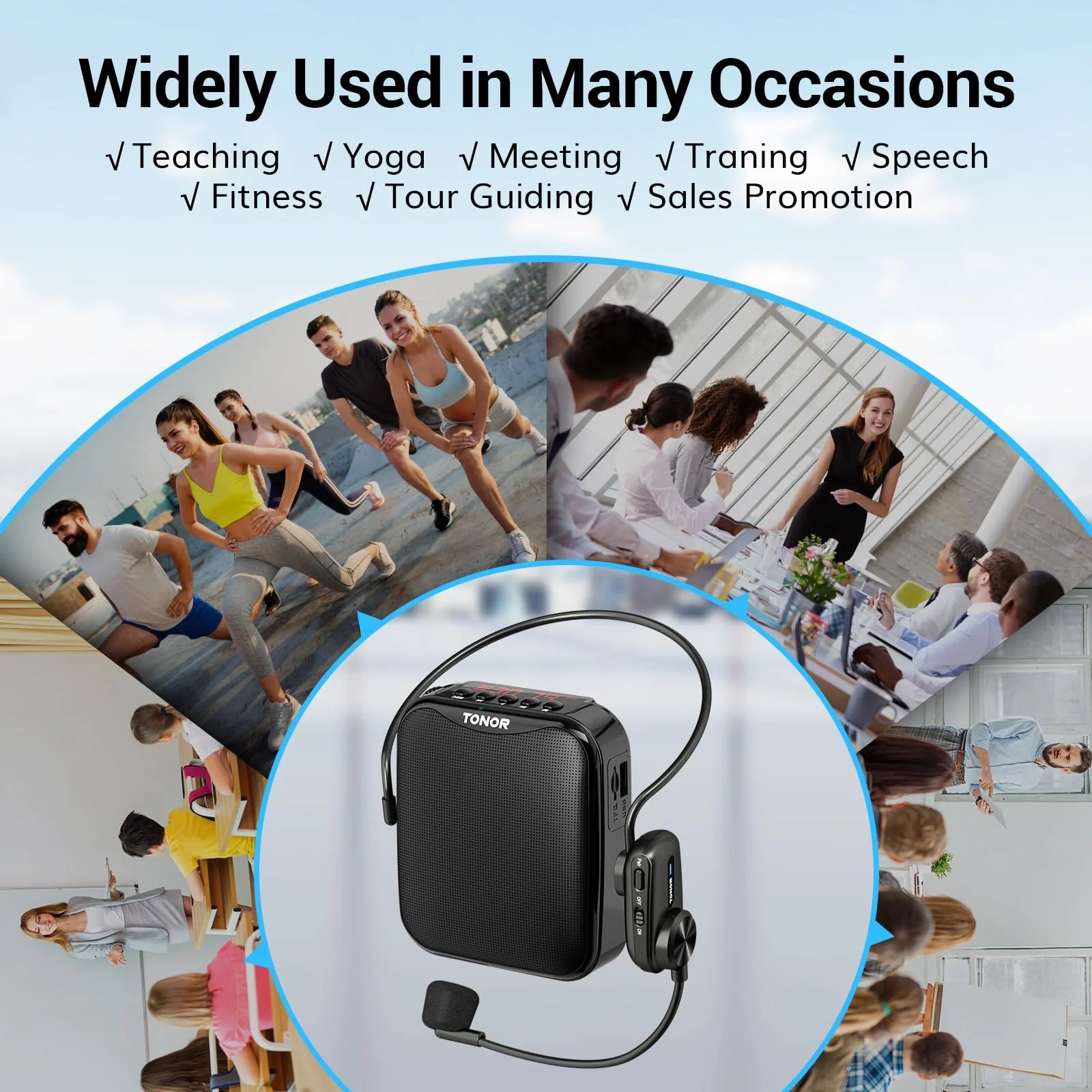 TONOR Voice Amplifier for Teachers, 15W Bluetooth Voice Amplifier with Wireless Headset Mic, Portable Megaphone Speaker Rechargeable PA System 82ft for Teaching, Speaking, Fitness Instructors K11 - Image 8