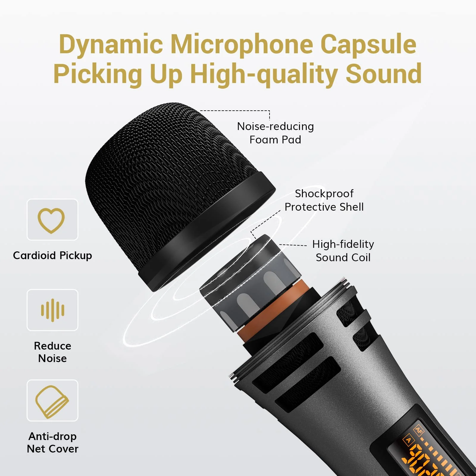 TONOR Wireless Microphones, Dual UHF Karaoke Microphone System, Microfonos Inalambricos with Rechargeable Receiver, Cordless Dynamic Mics Set for Singing, Wedding, Party, 60 m/200ft TW320, 2 Mics Grey - Image 2