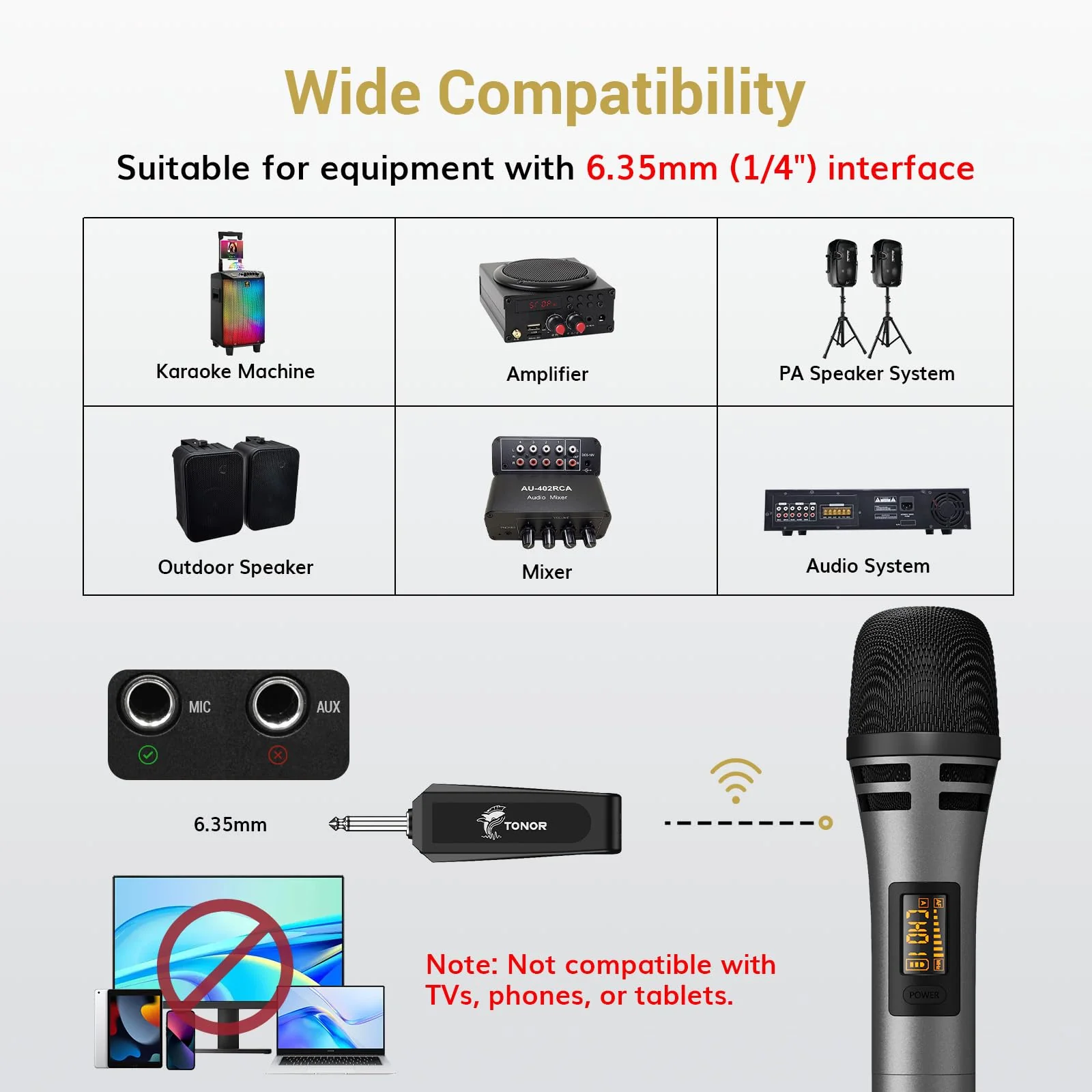 TONOR Wireless Microphones, Dual UHF Karaoke Microphone System, Microfonos Inalambricos with Rechargeable Receiver, Cordless Dynamic Mics Set for Singing, Wedding, Party, 60 m/200ft TW320, 2 Mics Grey - Image 4