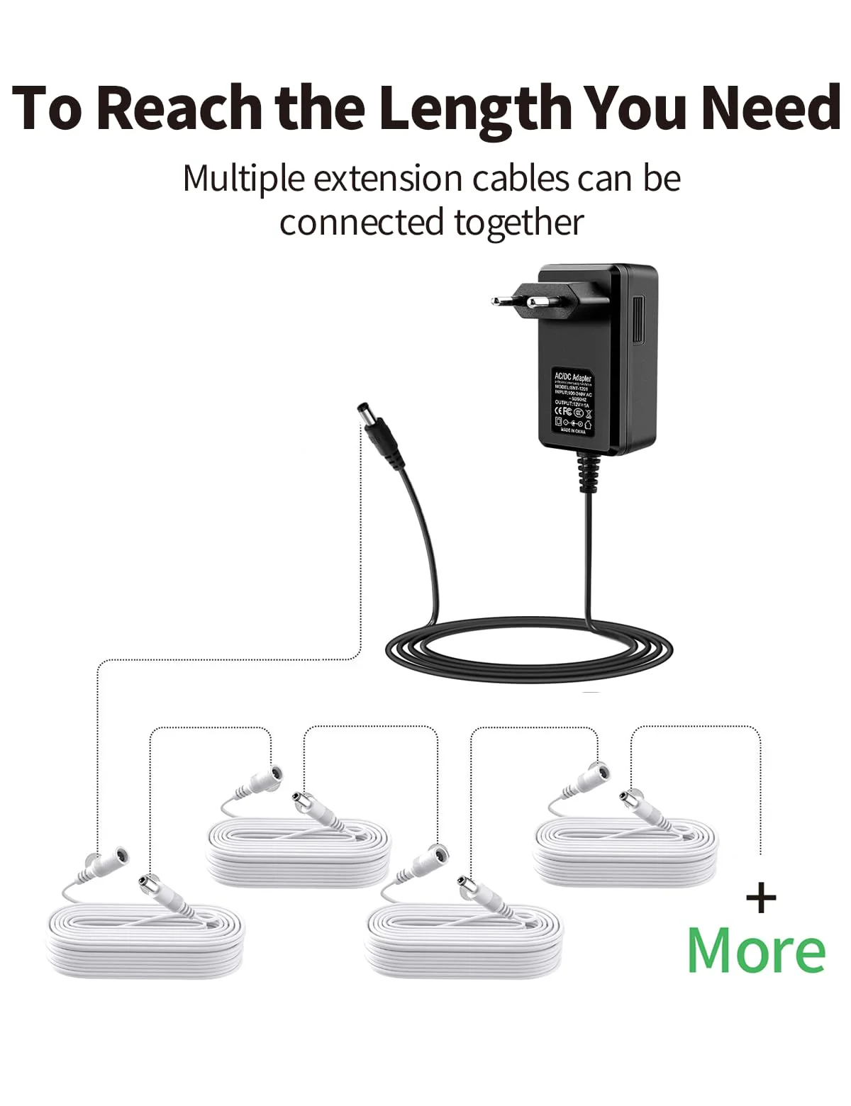 Tonton 6.6FT 2M DC Power Extension Cable 5.5 mm x 2.1 mm 5521 Male to Female 12V DC Adapter Cord Compatible with CCTV Security IP Camera, Survelliance DVR NVR System, LED Strip, Monitors (White) 6.6FT/2M White - Image 5