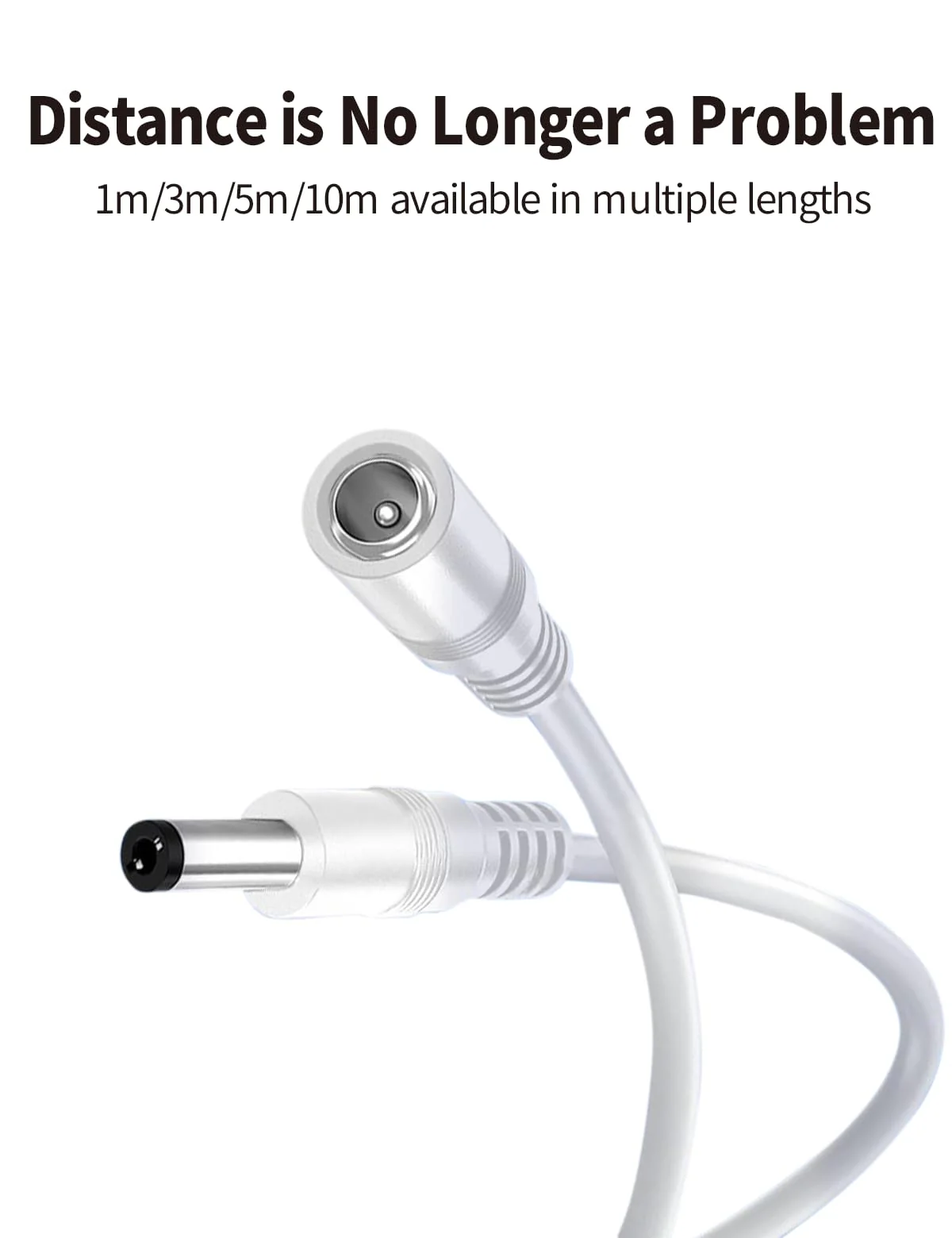 Tonton 6.6FT 2M DC Power Extension Cable 5.5 mm x 2.1 mm 5521 Male to Female 12V DC Adapter Cord Compatible with CCTV Security IP Camera, Survelliance DVR NVR System, LED Strip, Monitors (White) 6.6FT/2M White - Image 8