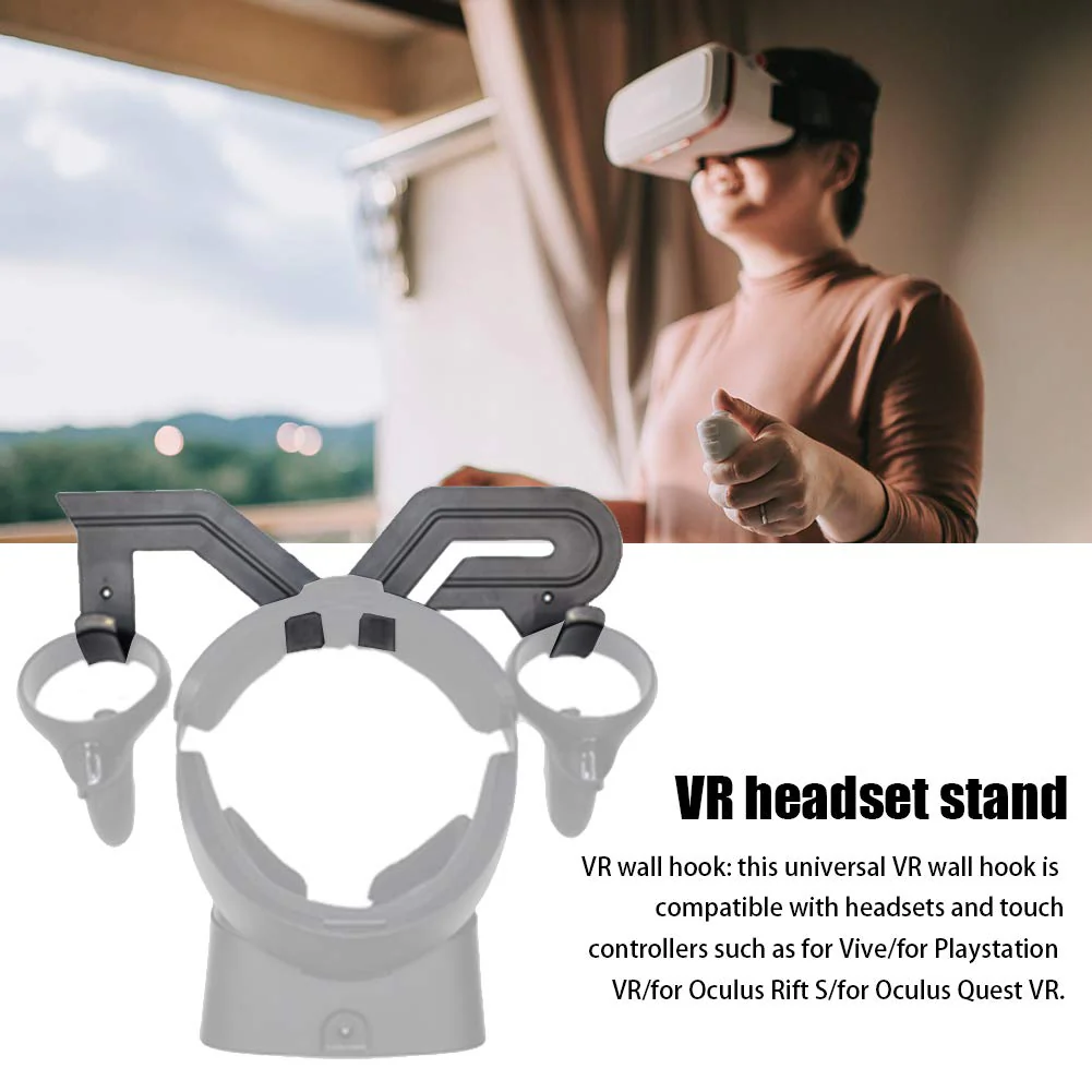 Tookie VR Headset Stand, Wall Mount VR Headset Storage Holder Universal VR Headset Touch Controller Display Bracket for Ocul-us Quest VR/Ocul-us Rift S/Viv e/Playstatio-n VR(Black) Black - Image 7