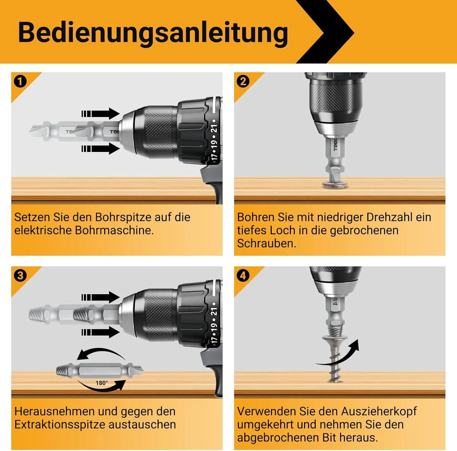 TOOLMAYS Screw Extractor Set, 5 Pieces Left Extractor Set, Max. Hardness up to 66 HRC, Damaged Screw Remover Extractor Set 2-in-1 solution - Image 6