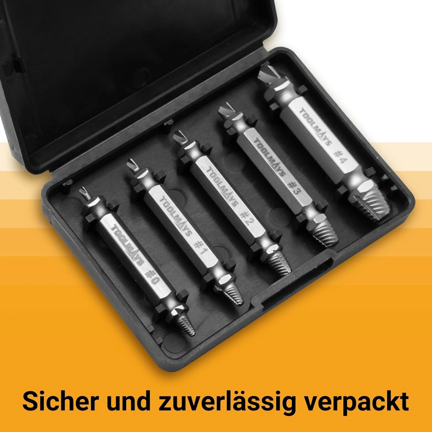 TOOLMAYS Screw Extractor Set, 5 Pieces Left Extractor Set, Max. Hardness up to 66 HRC, Damaged Screw Remover Extractor Set 2-in-1 solution - Image 7