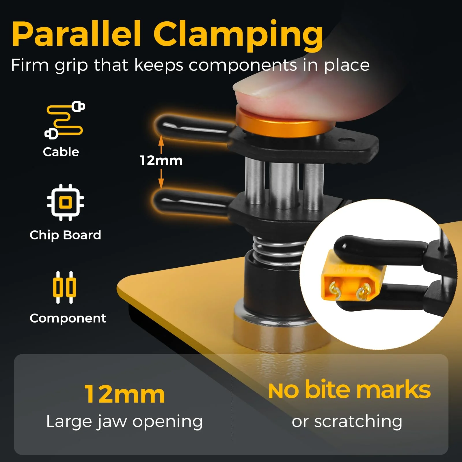 Toolour Third Hand for Maker - Compact Soldering Aid Holder with Dual Parallel Clamps, Adjustable Magnetic Base for Boards, Fine Cables and Components, 10 x 10 x 0.5 cm, No Spring Back without Bite 2PC-Y - Image 2