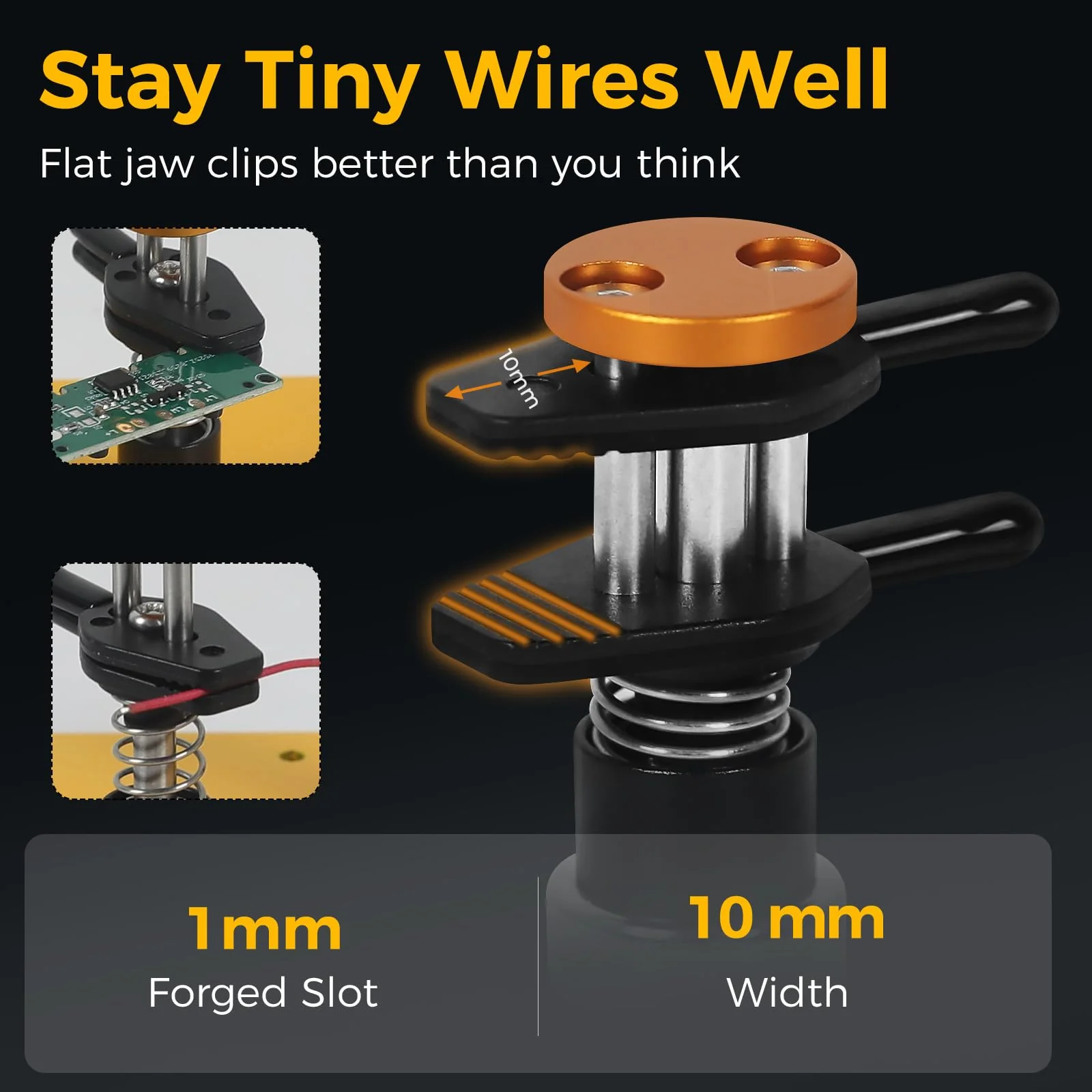 Toolour Third Hand for Maker - Compact Soldering Aid Holder with Dual Parallel Clamps, Adjustable Magnetic Base for Boards, Fine Cables and Components, 10 x 10 x 0.5 cm, No Spring Back without Bite 2PC-Y - Image 3