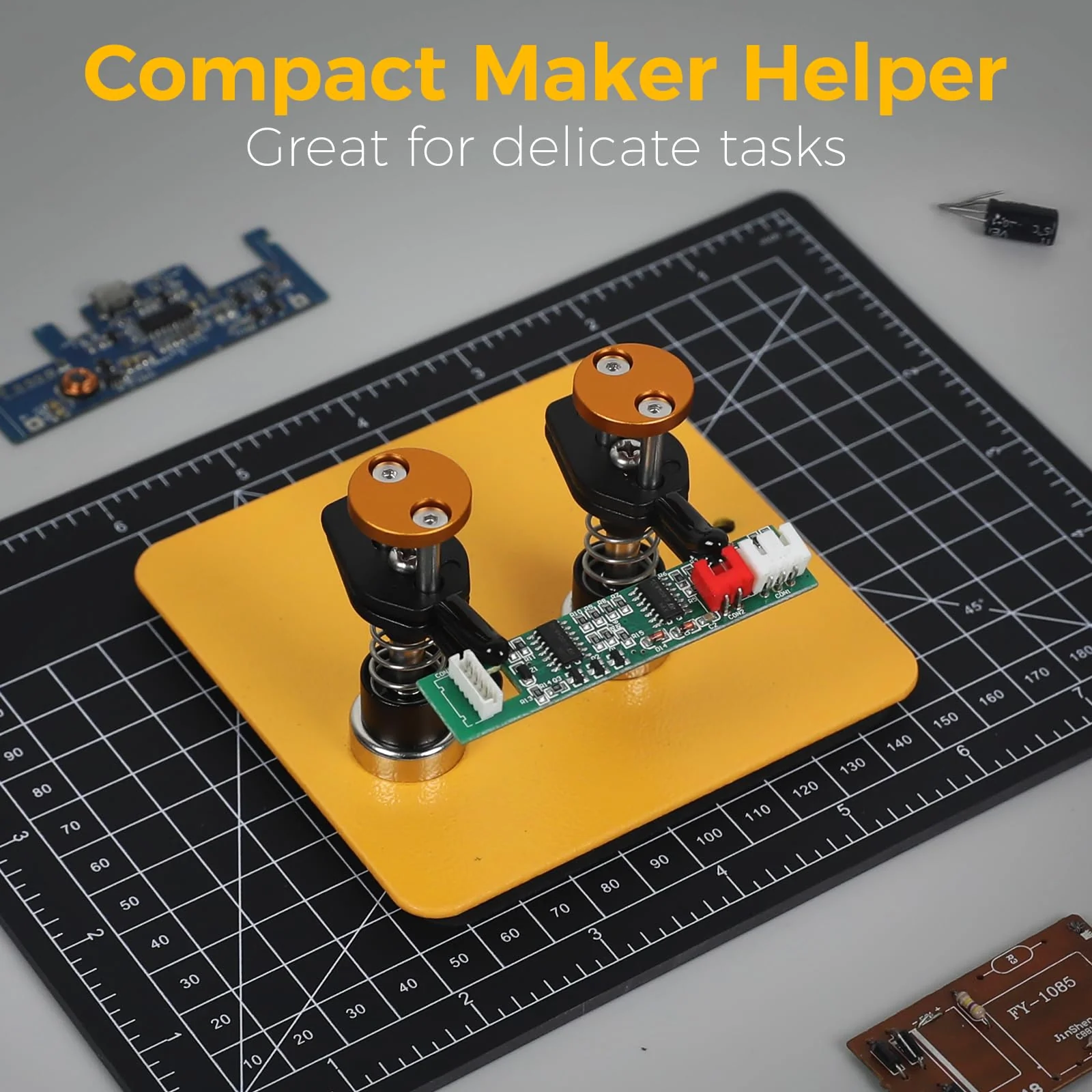 Toolour Third Hand for Maker - Compact Soldering Aid Holder with Dual Parallel Clamps, Adjustable Magnetic Base for Boards, Fine Cables and Components, 10 x 10 x 0.5 cm, No Spring Back without Bite 2PC-Y - Image 7
